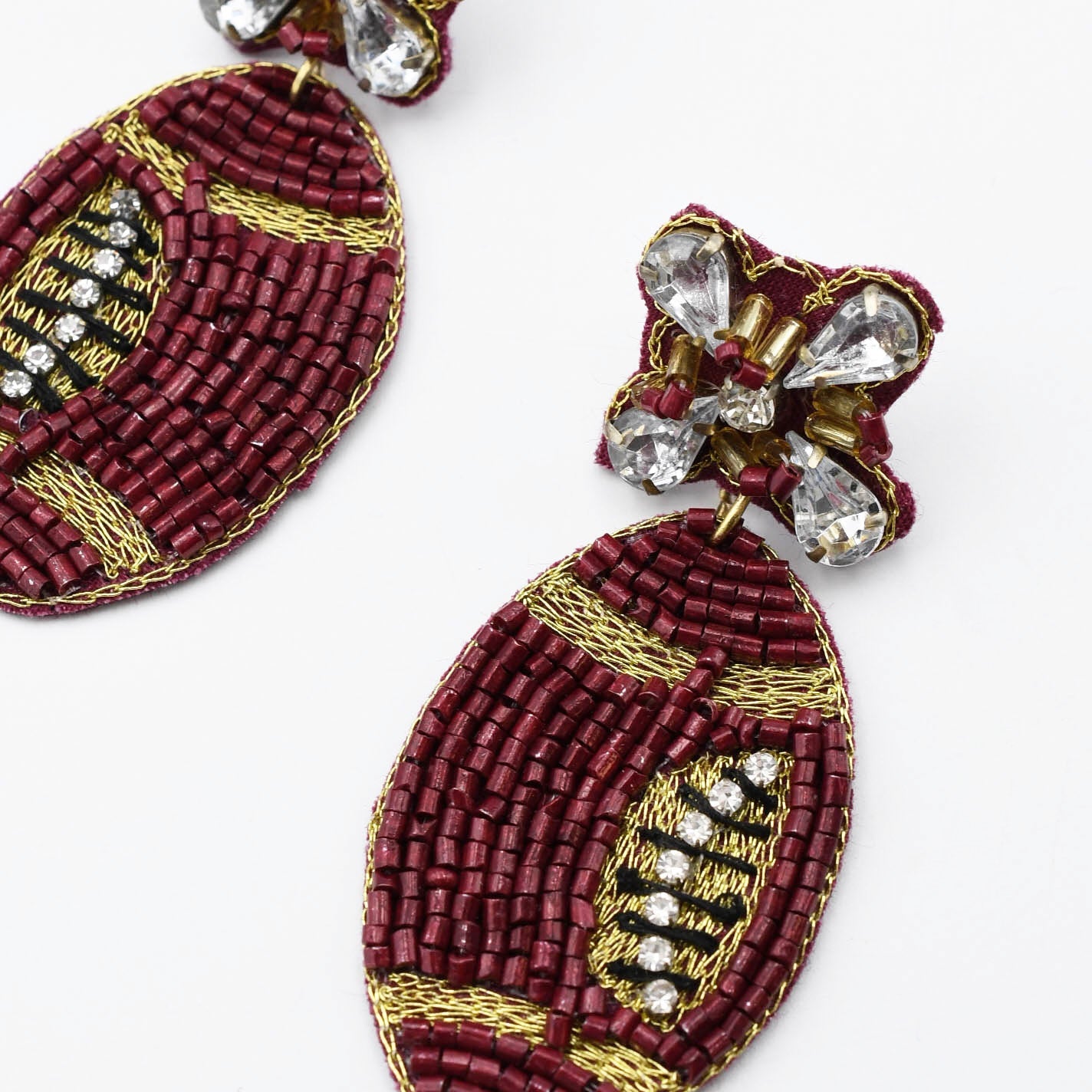 Football Maroon Beaded Earrings S30 - Charming Charlie