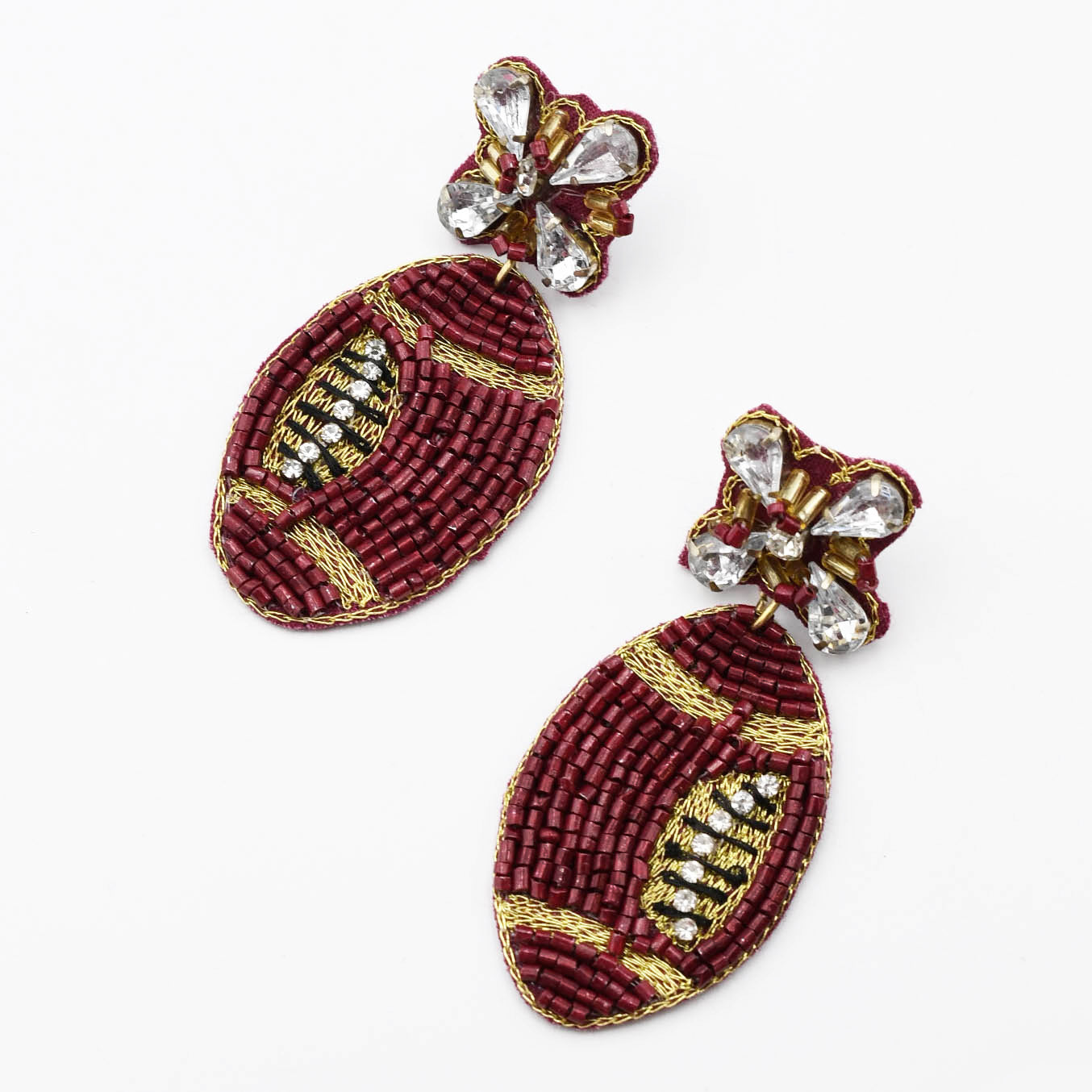 Football Maroon Beaded Earrings S30 - Charming Charlie