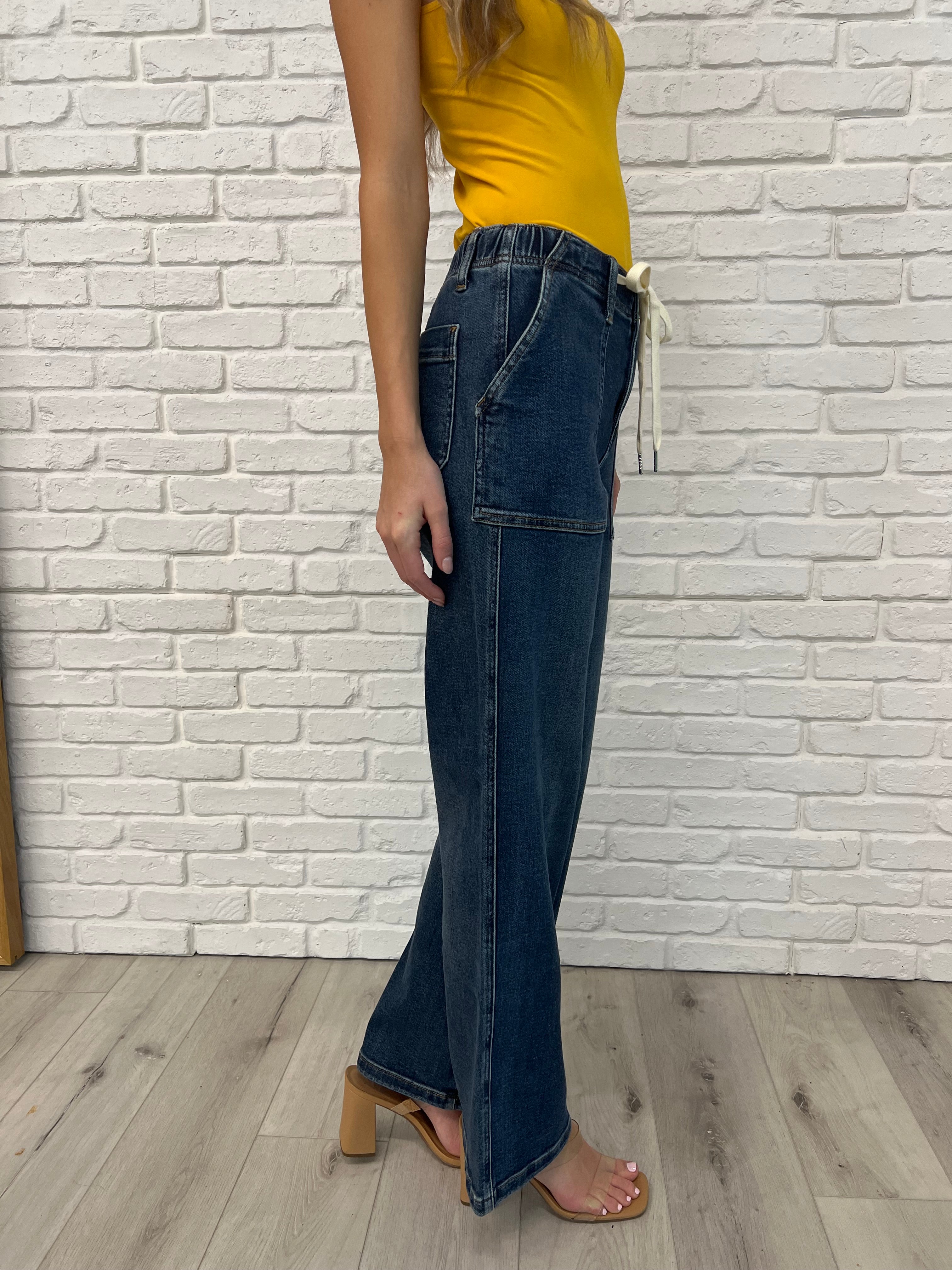 Melanie High Rise Drawstring Wide Leg Jeans - Charming Charlie