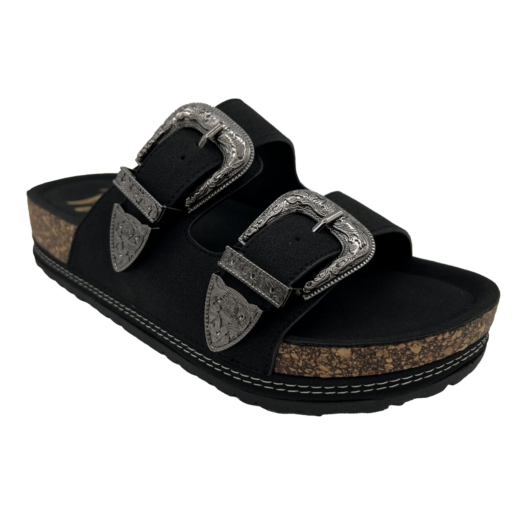 Mickie Western Slides in Black - Charming Charlie