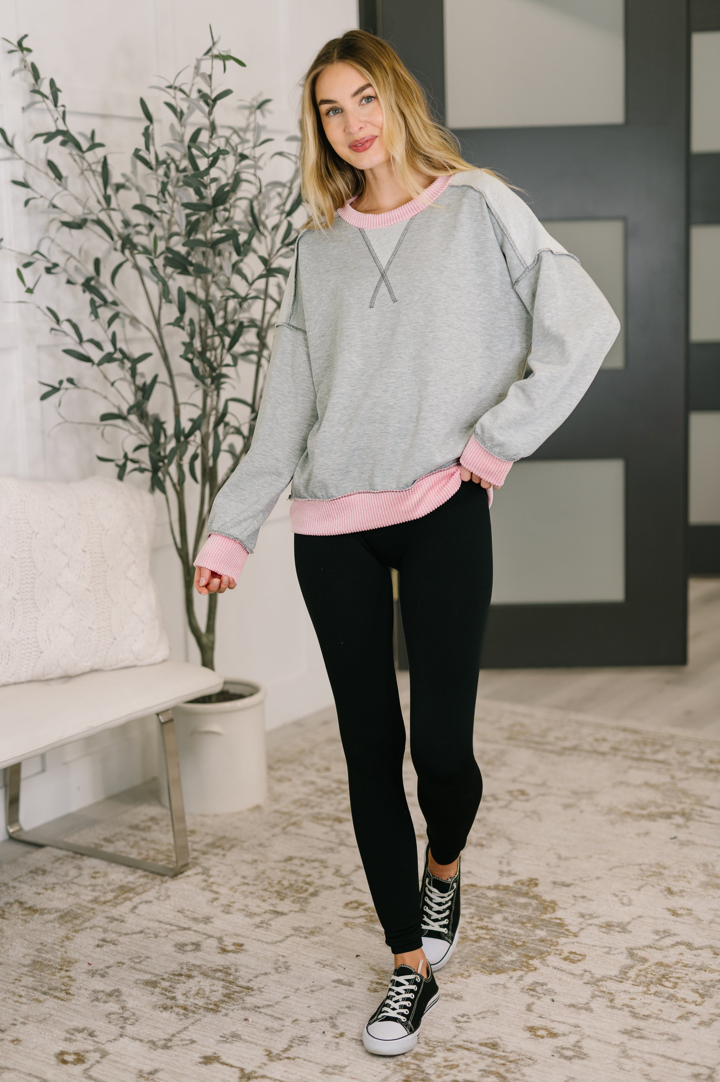 Midnight Cravings Trim Accent Pullover in Grey - Charming Charlie
