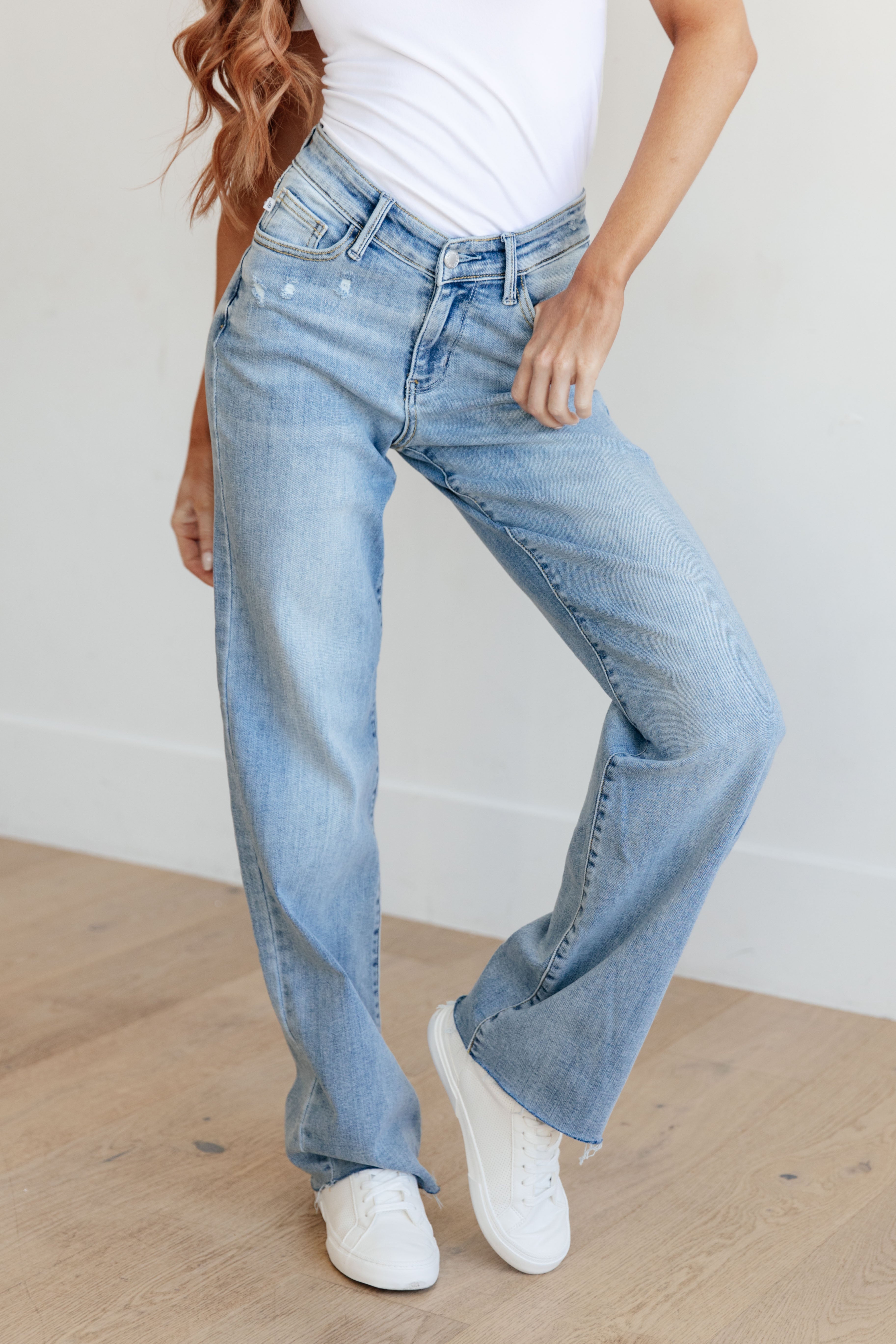 Mildred High Rise V Front Waistband Straight Jeans - Charming Charlie