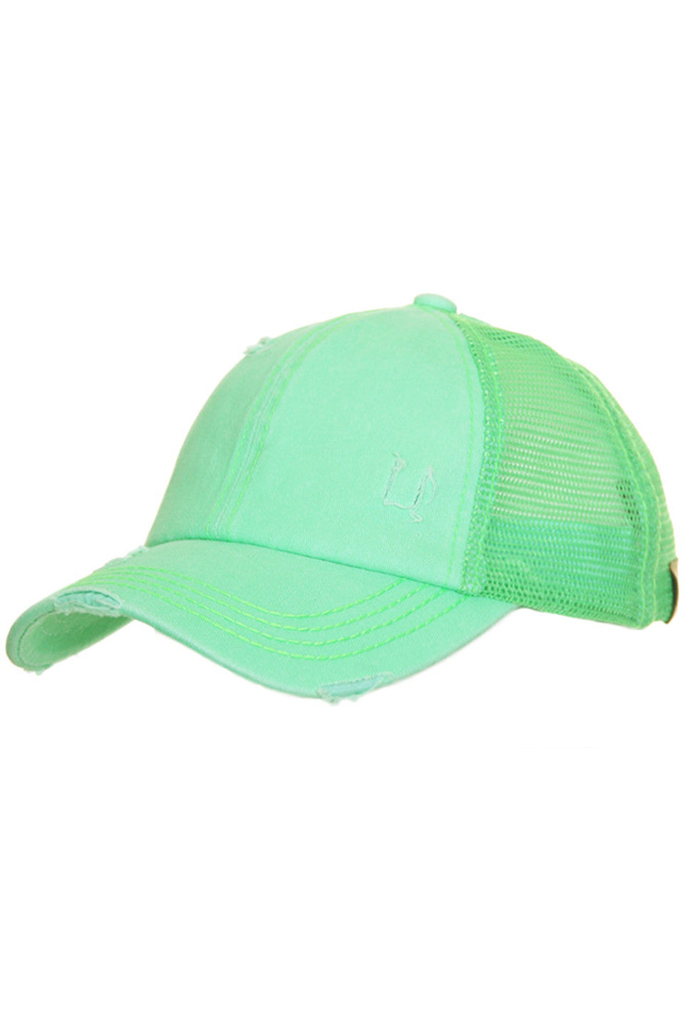 Mint C.C BASEBALL PONYCAP is the perfect combination of fashion and function. Made with high-quality materials, it provides both style and protection from the sun. Its adjustable strap ensures a comfortable fit for all head sizes. Stay trendy and protected with the C.C BASEBALL PONYCAP.