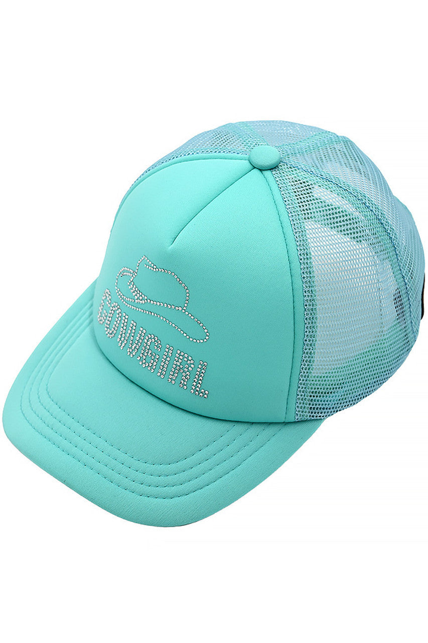 Mint C.C COW GIRL Rhinestone Trucker Cap features a stylish design and durable construction. With its rhinestone embellishments, this cap adds a touch of sparkle to any outfit. Stay cool and protected from the sun with its trucker-style mesh back. Perfect for any cowgirl or fashionista in need of a chic accessory.