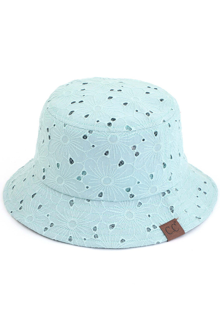 Mint C.C EMBROIDERED FLORAL COTTON EYELET HAT is made of high-quality cotton and features beautiful embroidered floral details. Perfect for adding a touch of elegance and style to any outfit. The lightweight and breathable fabric provide comfort and protection from the sun.