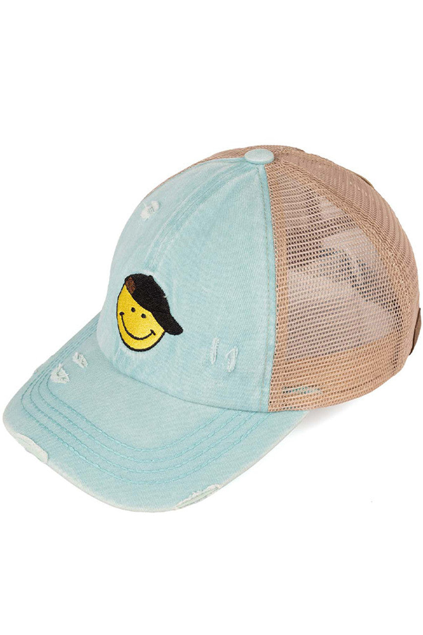 Mint C.C SMILE CRISS-CROSS PONY CAP is a versatile and stylish accessory. Made with high-quality materials and a unique criss-cross design, it offers a secure and comfortable fit. Perfect for any season, this cap adds a touch of fashion to any outfit.