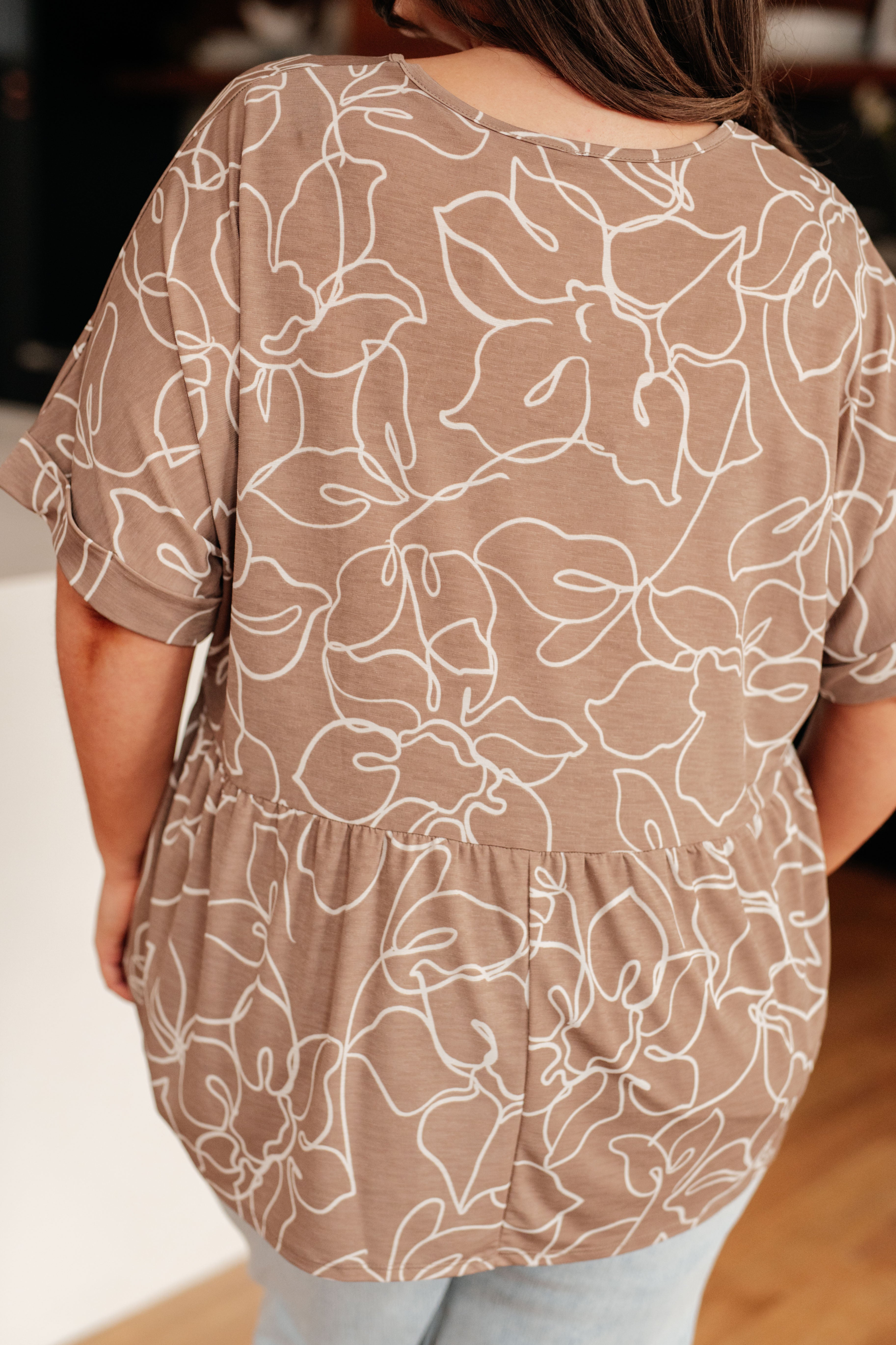 Mocha Petals V-Neck Top - Charming Charlie