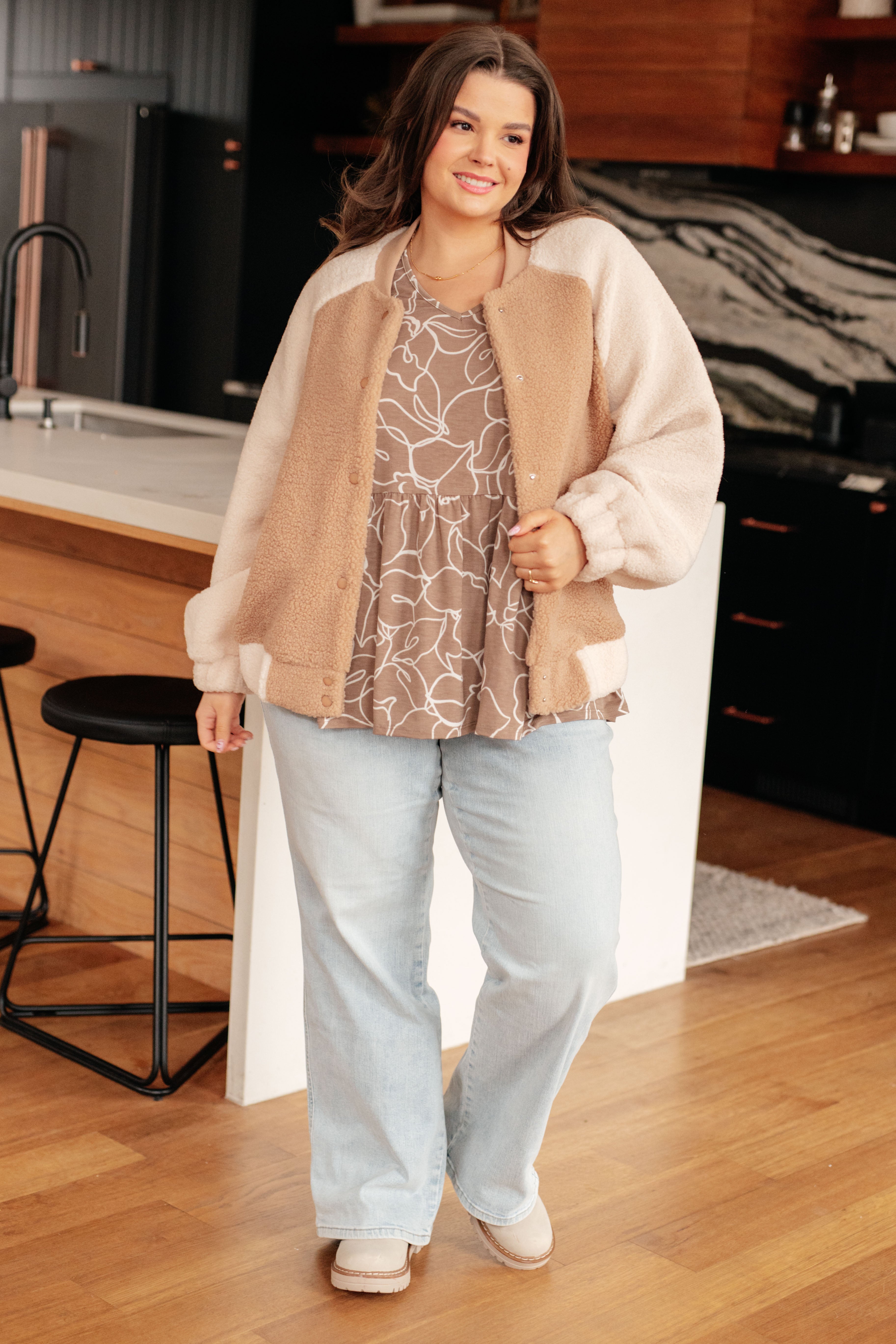 Mocha Petals V-Neck Top - Charming Charlie