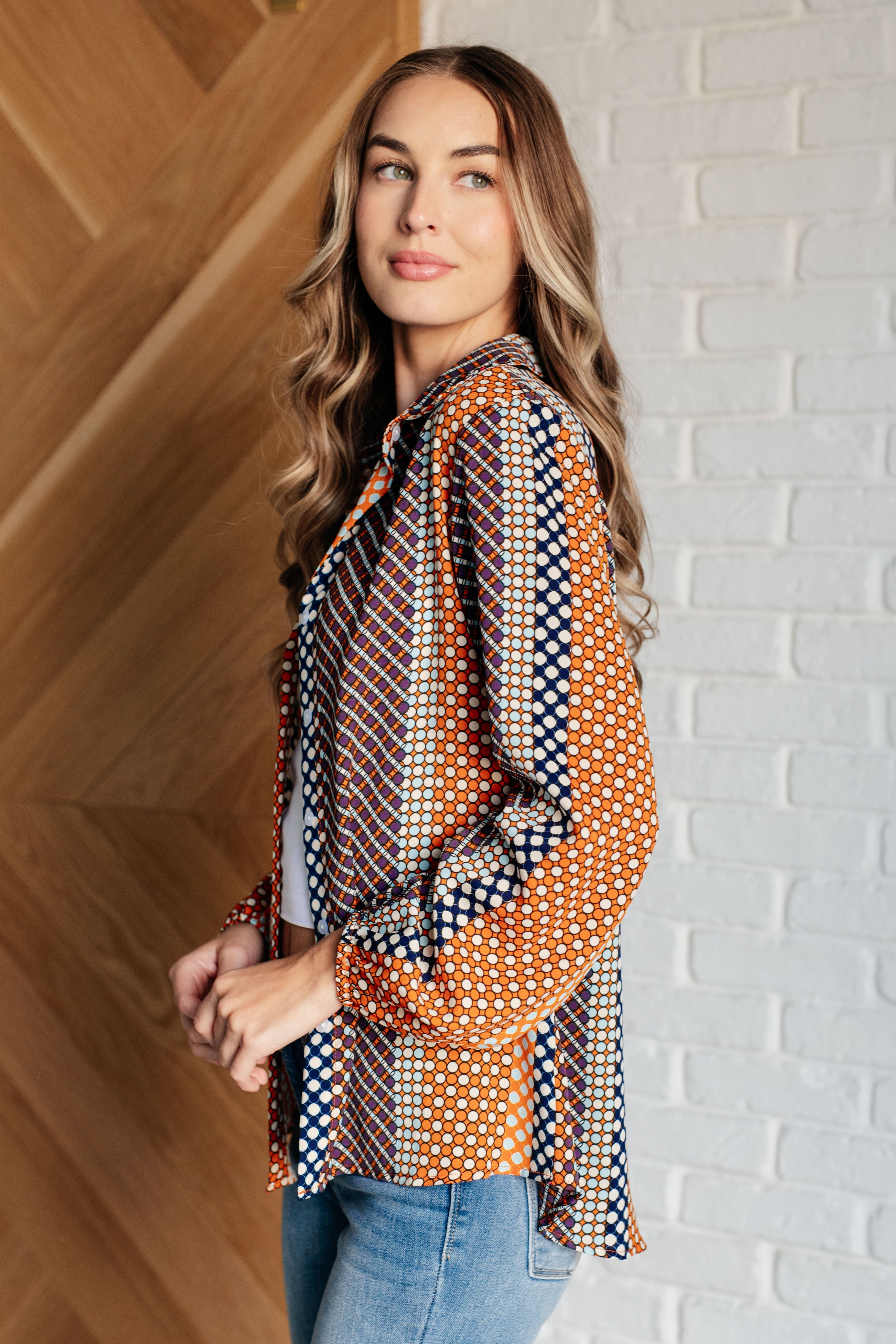 Moderately Mod Polka Dot Button Up Top - Charming Charlie