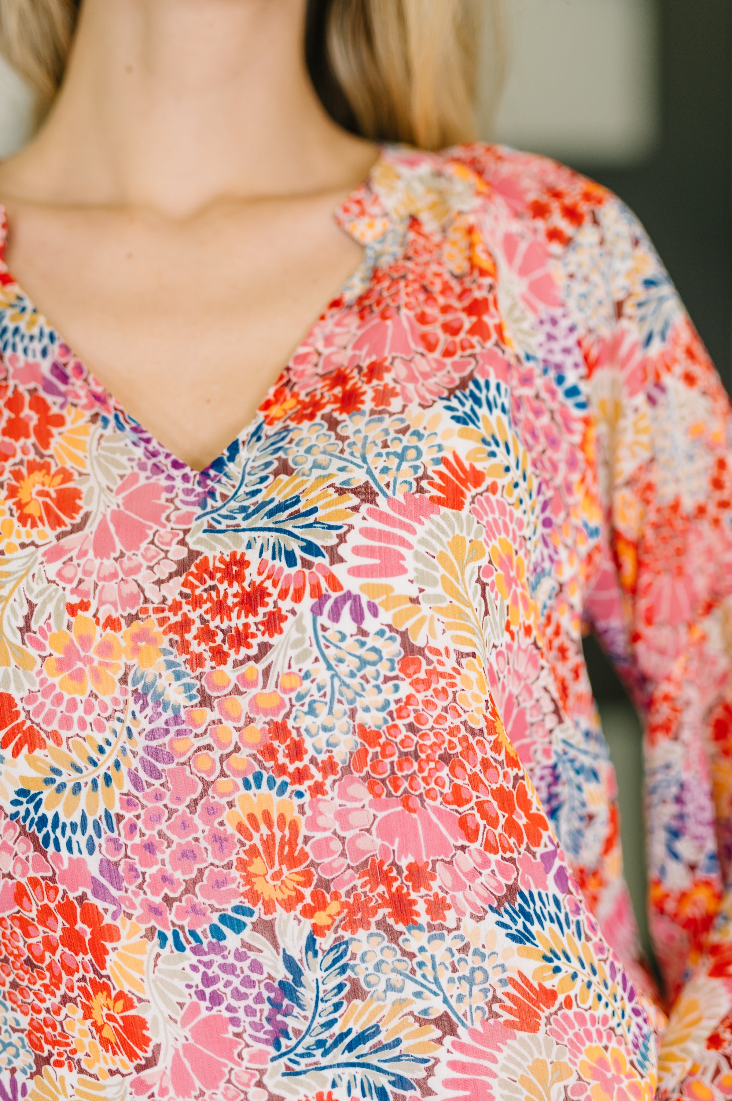 Modern Meadow V-Neck Puff Sleeve Blouse - Charming Charlie