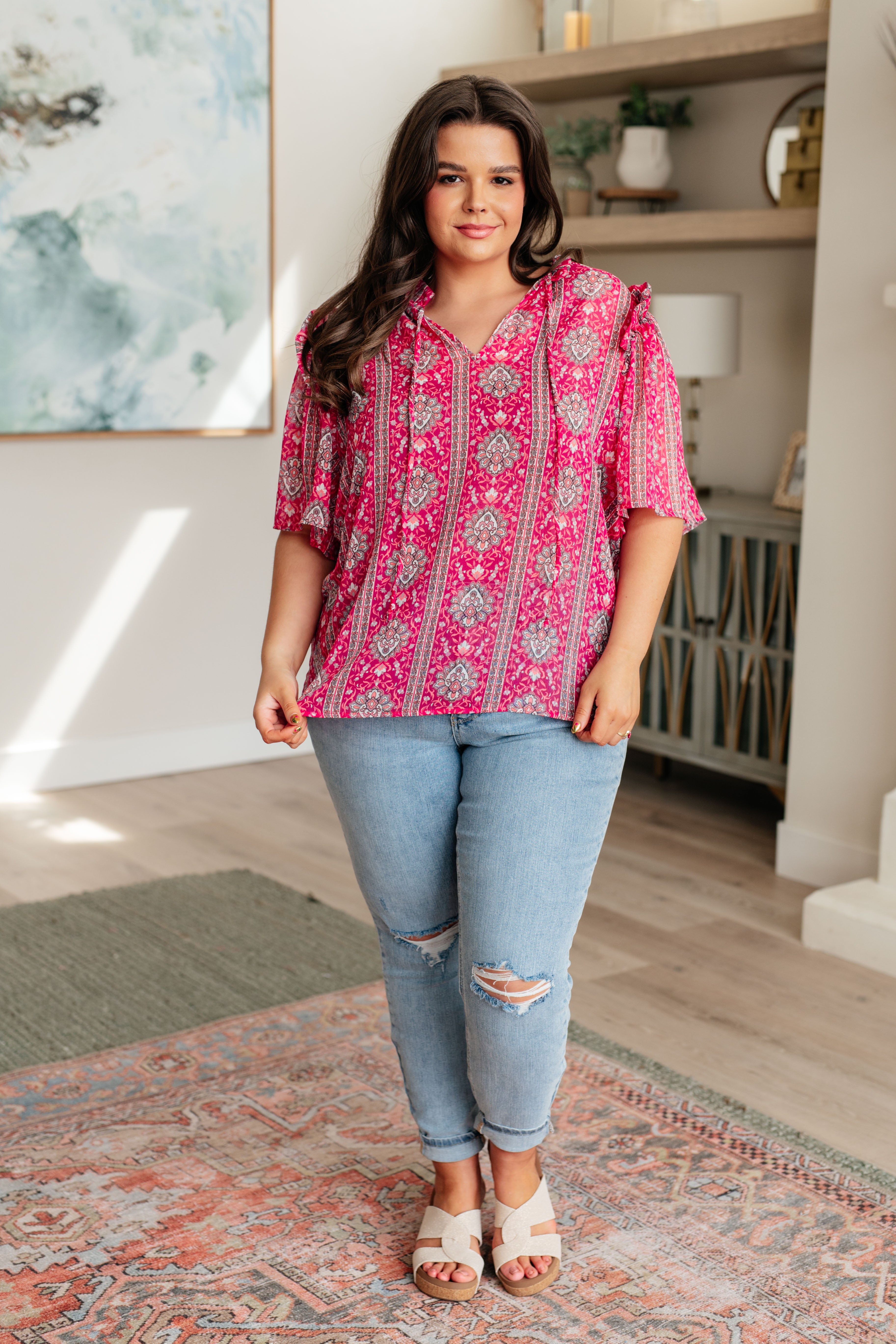 Moments Like This V-Neck Bell Sleeve Blouse - Charming Charlie