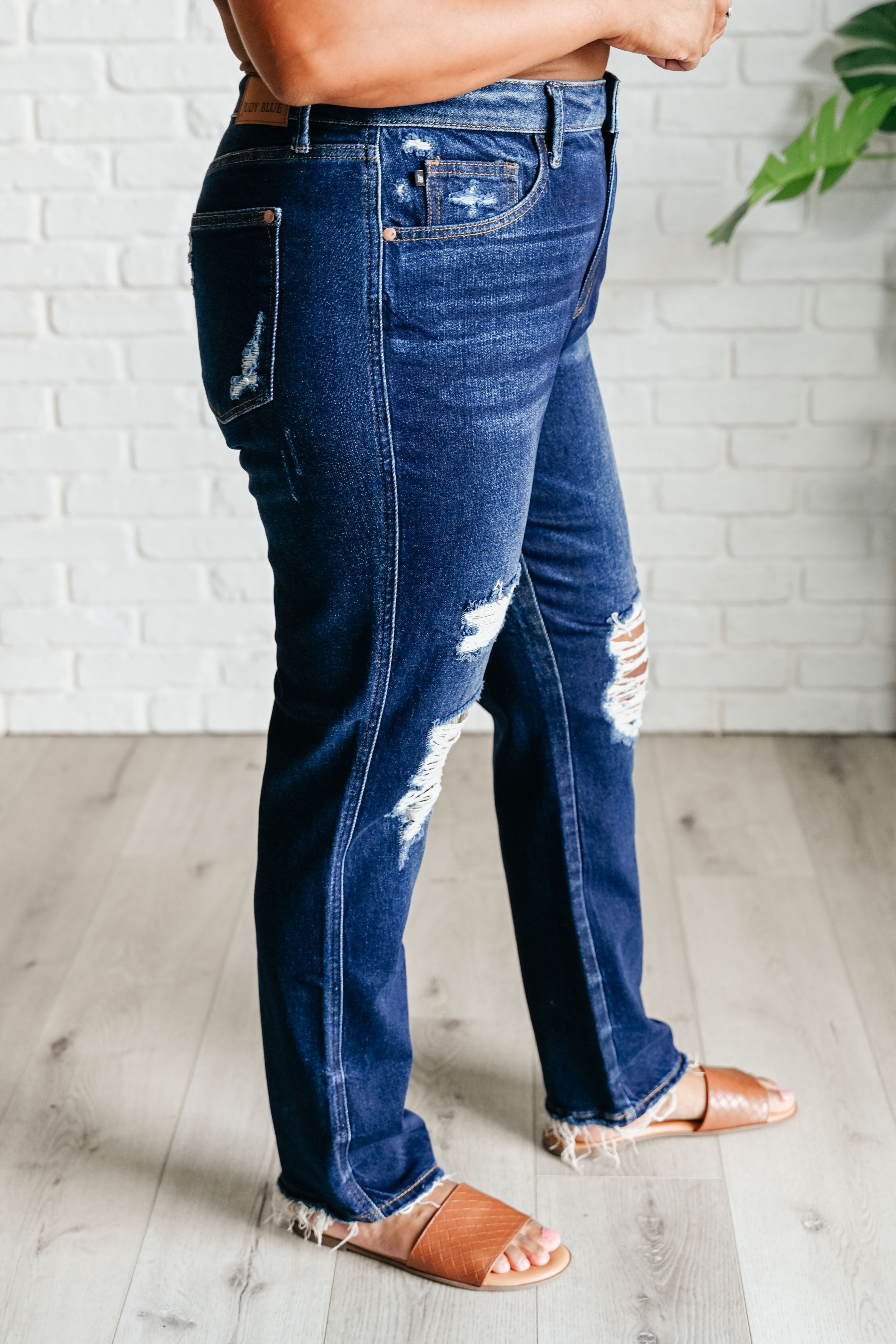 Montana High Rise Rigid Magic Distressed Straight Jeans - Charming Charlie