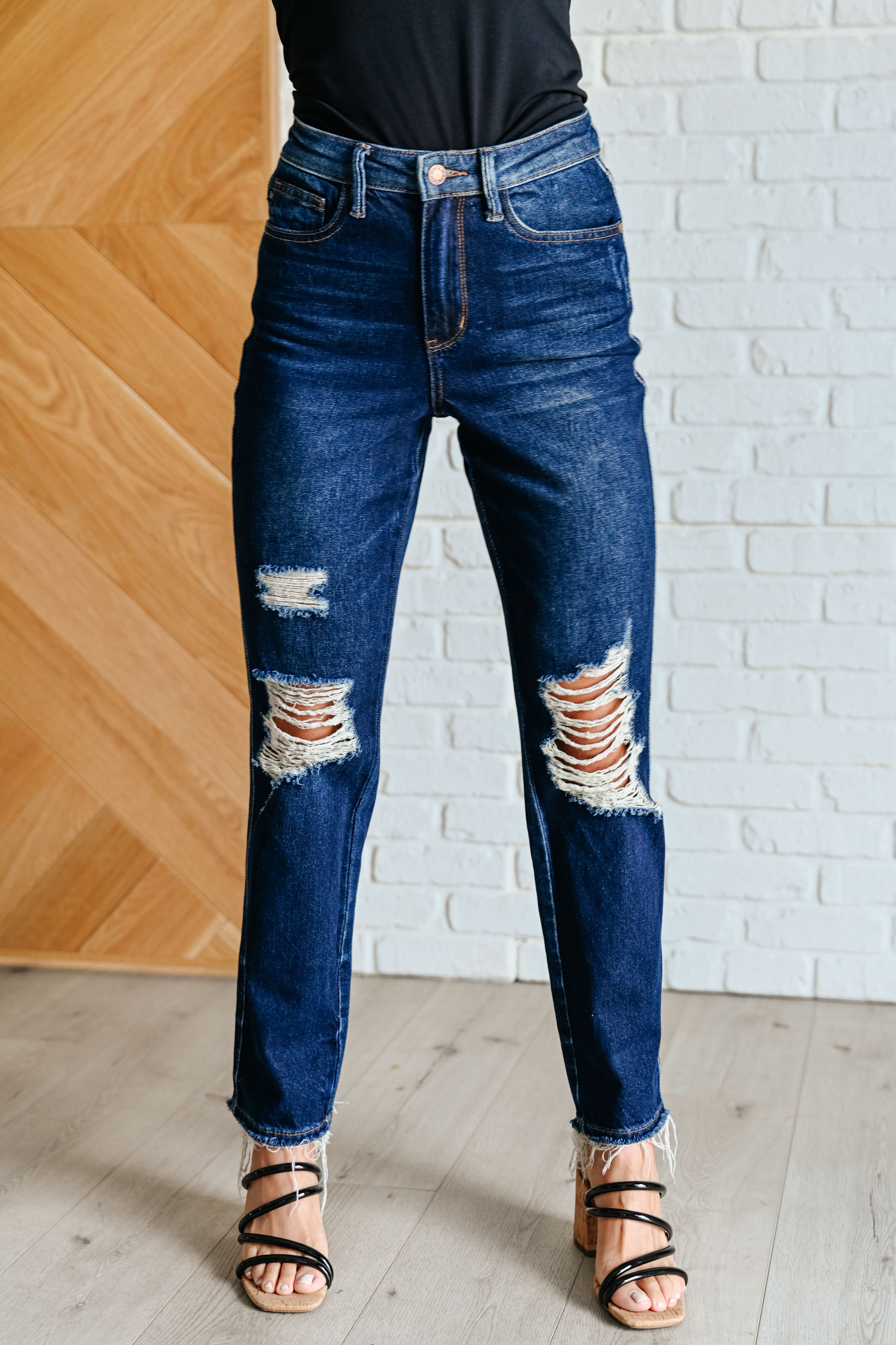 Montana High Rise Rigid Magic Distressed Straight Jeans - Charming Charlie