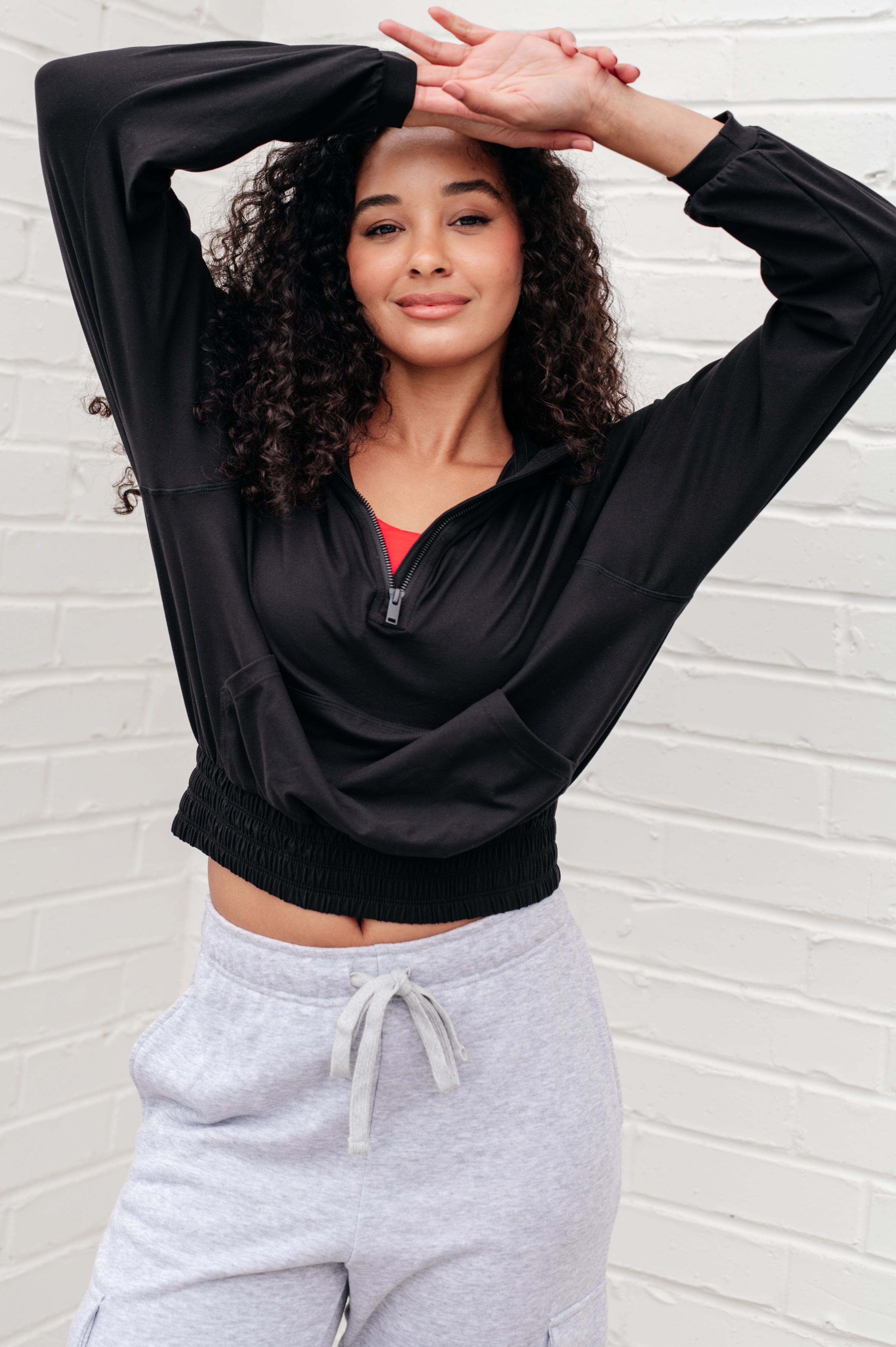 Morning Run Half Zip Hoodie in Black - Charming Charlie