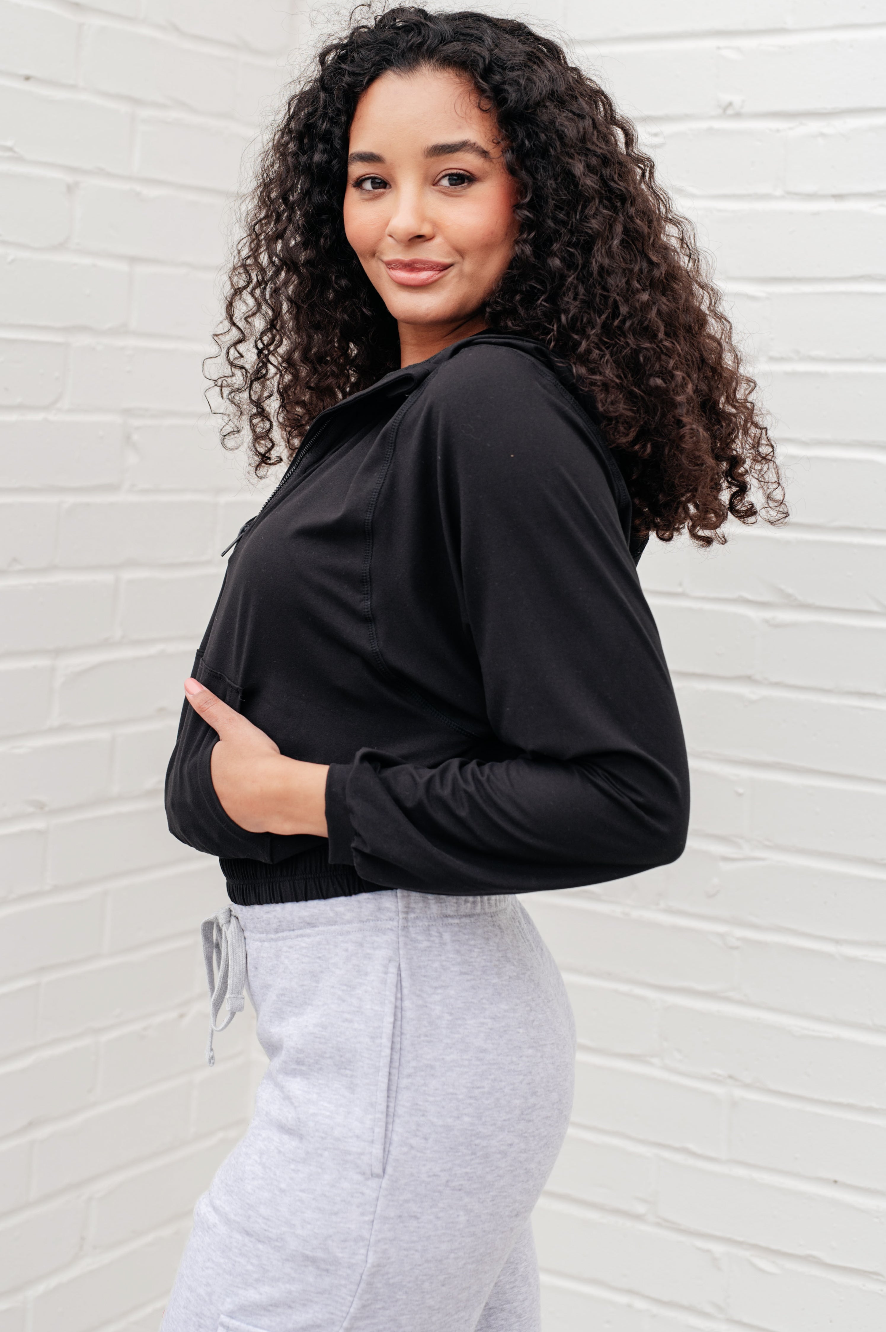 Morning Run Half Zip Hoodie in Black - Charming Charlie