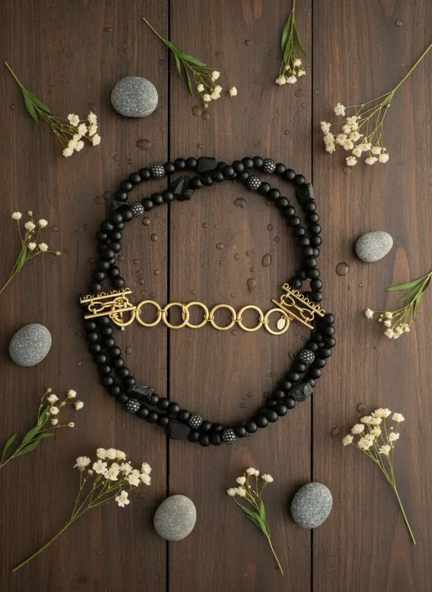 Black Stone Luxe Chain Necklace - Charming Charlie