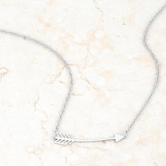 Arianna Rhodium Stainless Steel Arrow Necklace - Charming Charlie