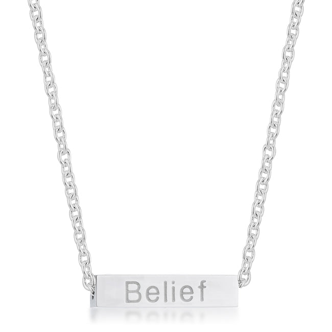 Luck Rhodium Stainless Steel Bar Script Necklace - Charming Charlie