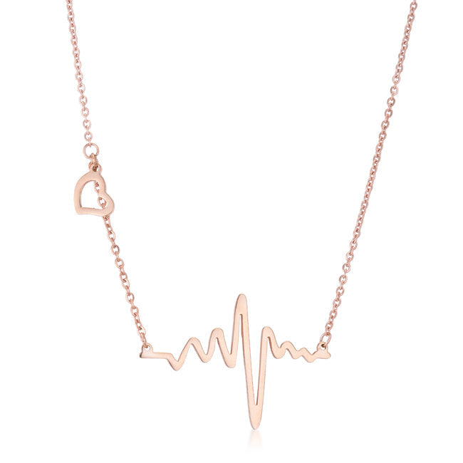 Hana Rose Gold Stainless Steel Delicate Heartbeat Necklace - Charming Charlie