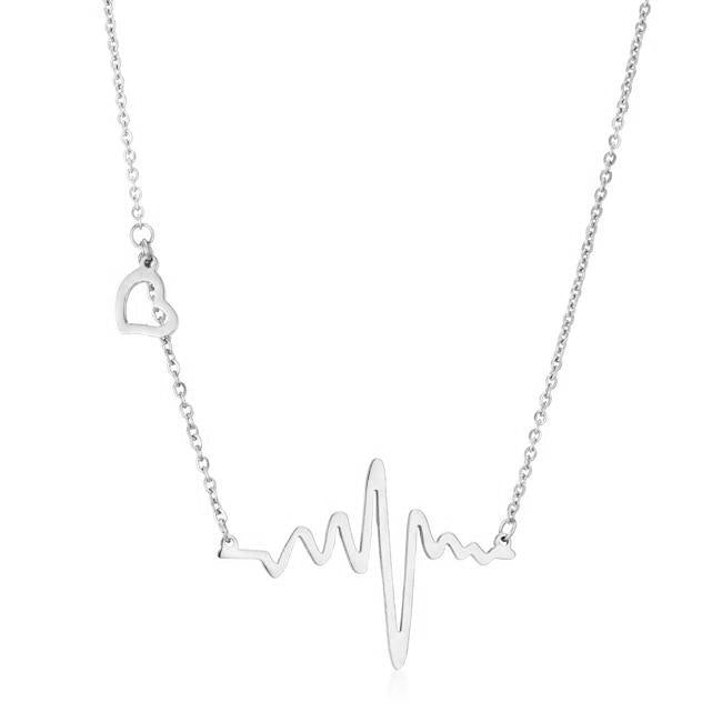 High Polish Stainless Steel Heartbeat Necklace - Charming Charlie