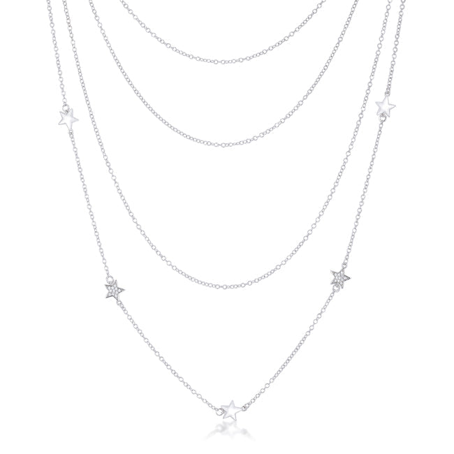 Multi-Chain Rhodium Star Necklace with CZ - Charming Charlie