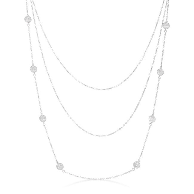 Carol 1.28ct CZ Rhodium Pave Disc Layered Station Necklace - Charming Charlie