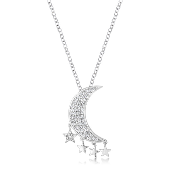 .6Ct Dazzling Rhodium Moon and Stars Necklace with CZ - Charming Charlie