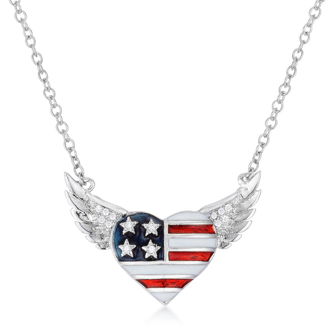 .14 Ct Patriotic Winged Heart Necklace with CZ Accents - Charming Charlie
