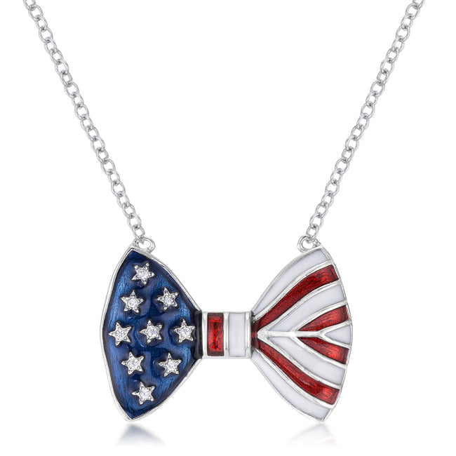 .025 Ct Stars and Stripes Bow Tie Necklace with CZ - Charming Charlie