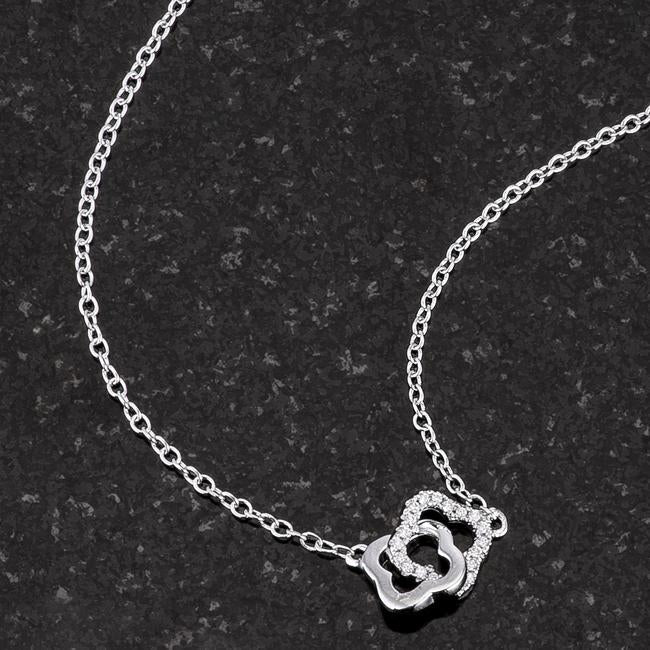 .21 Ct Rhodium Necklace with Floral Links - Charming Charlie