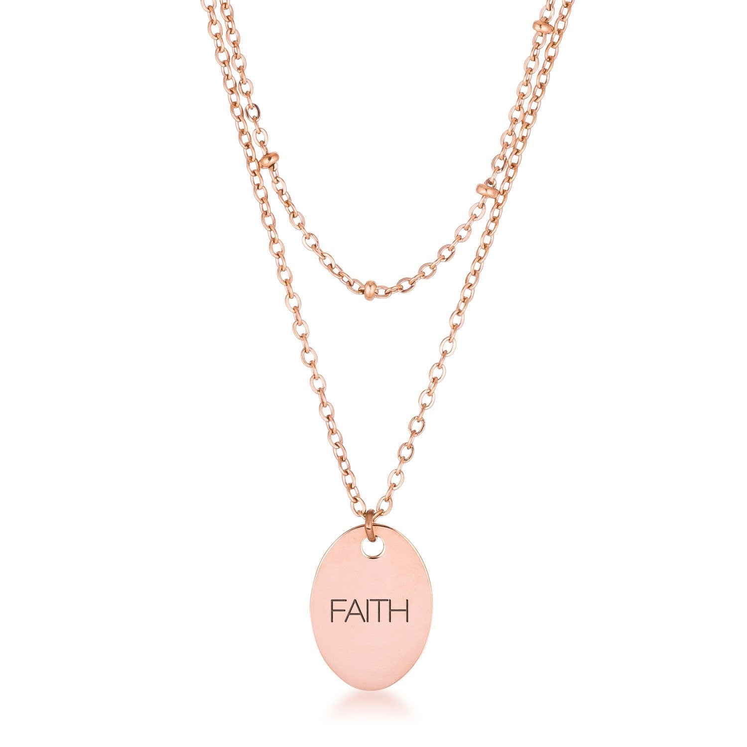Rose Gold Plated Double Chain FAITH Necklace - Charming Charlie