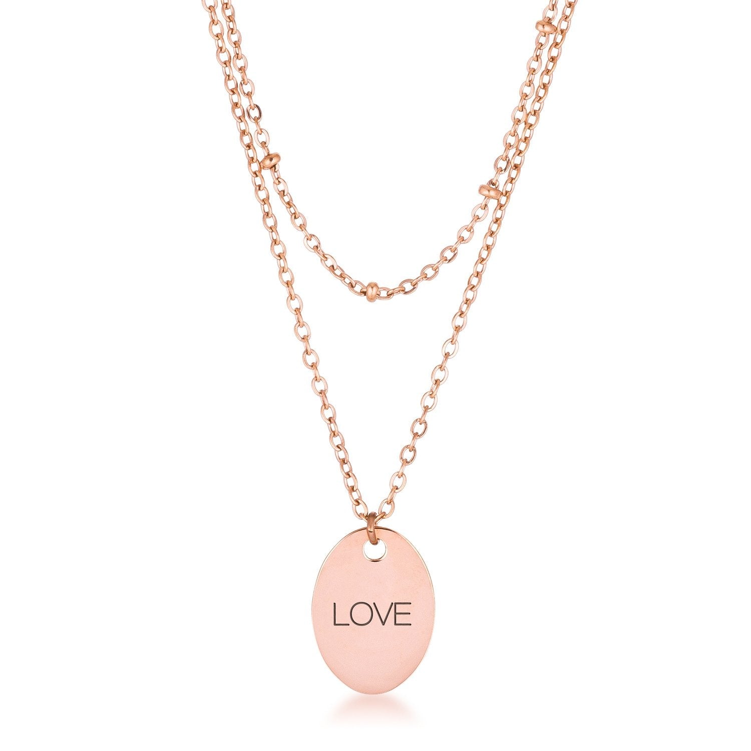 Rose Gold Plated Double Chain LOVE Necklace - Charming Charlie