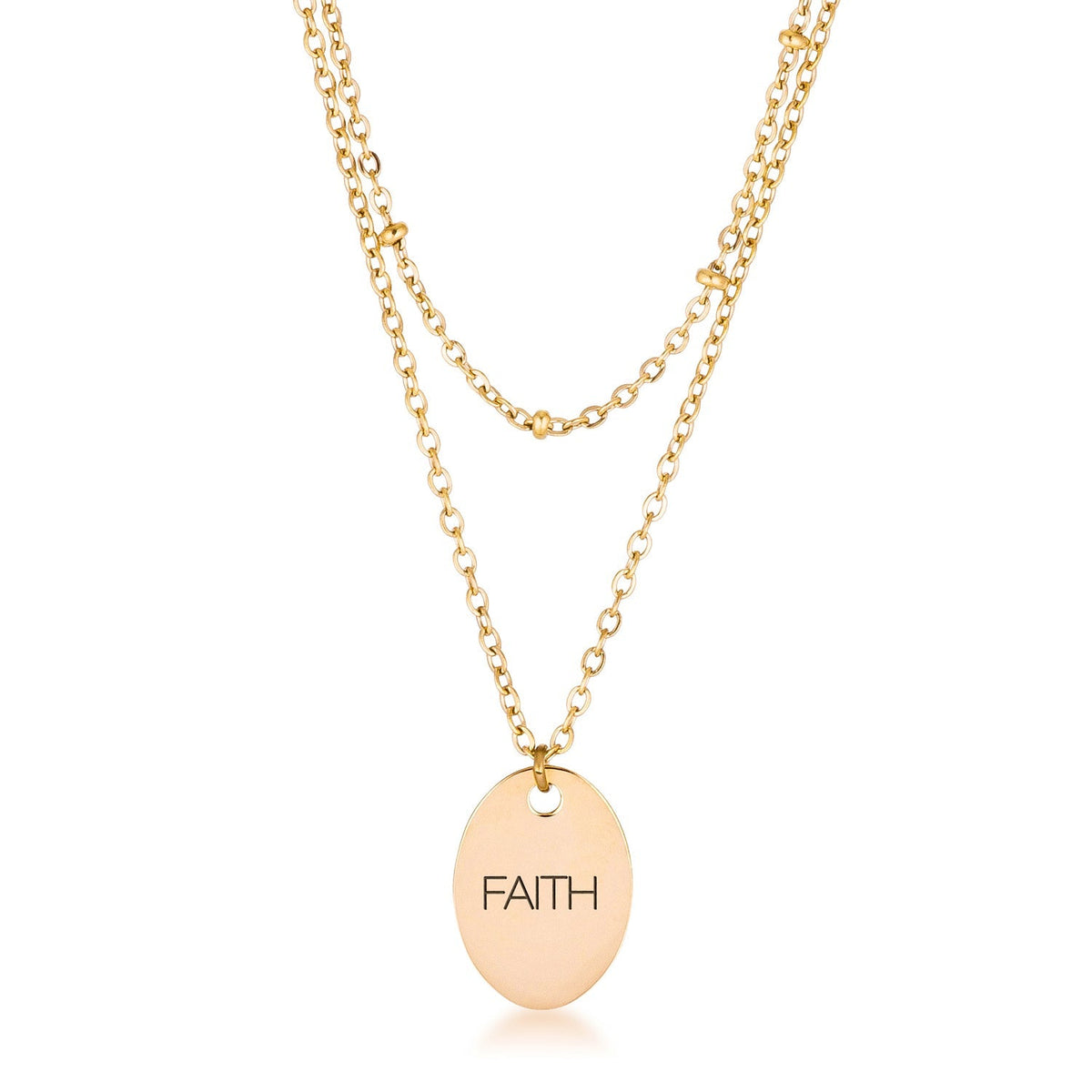 18k Gold Plated Double Chain FAITH Necklace - Charming Charlie