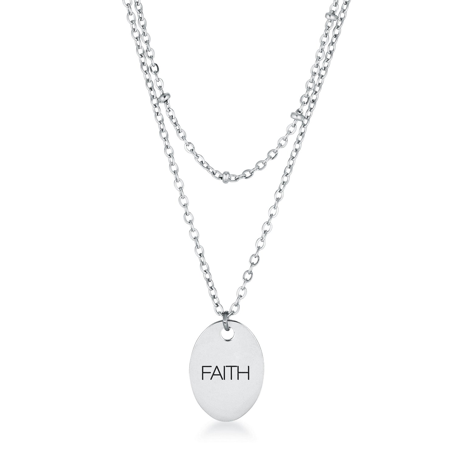Stainless Steel Double Chain FAITH Necklace - Charming Charlie
