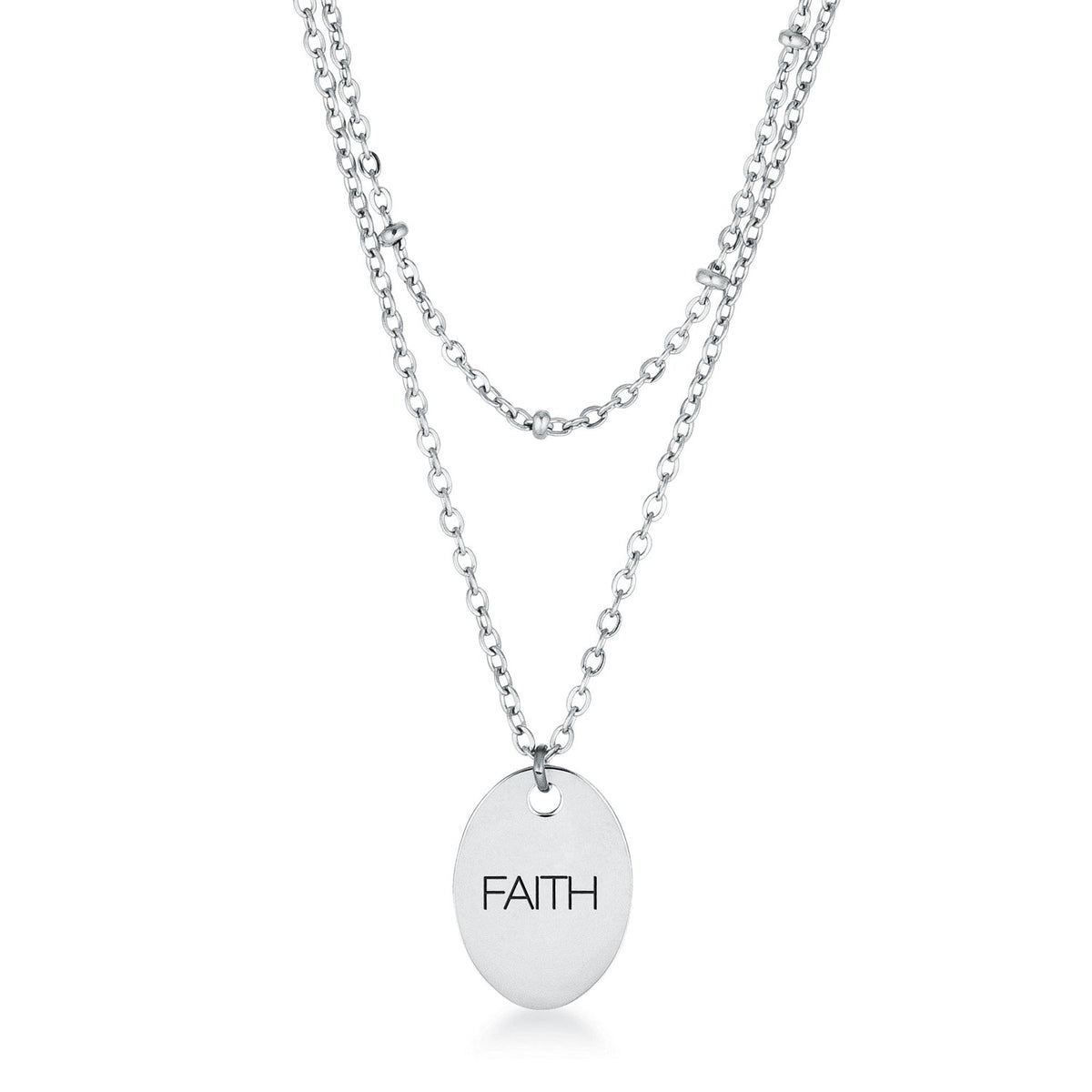 Stainless Steel Double Chain FAITH Necklace - Charming Charlie