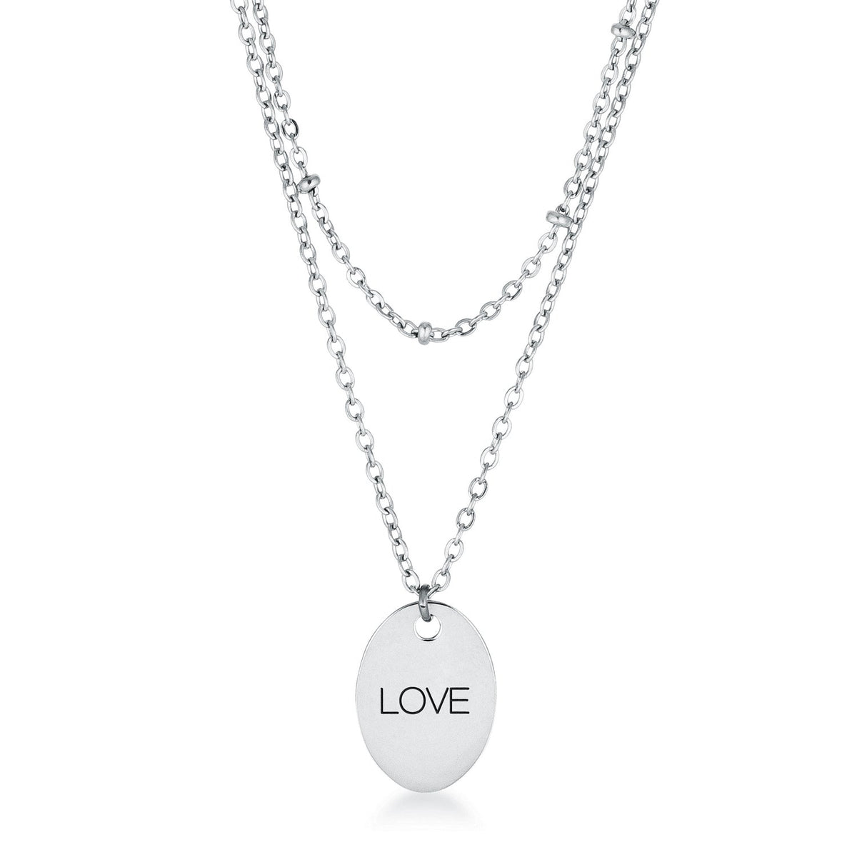 Stainless Steel Double Chain LOVE Necklace - Charming Charlie
