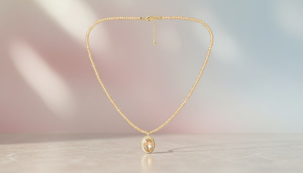 Beaded Chain With Golden Stone Necklace - Charming Charlie