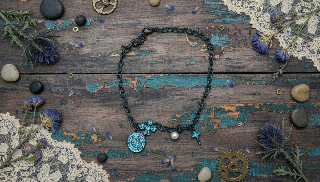 Gothic-Style, Blackened Chain Choker Necklace - Charming Charlie