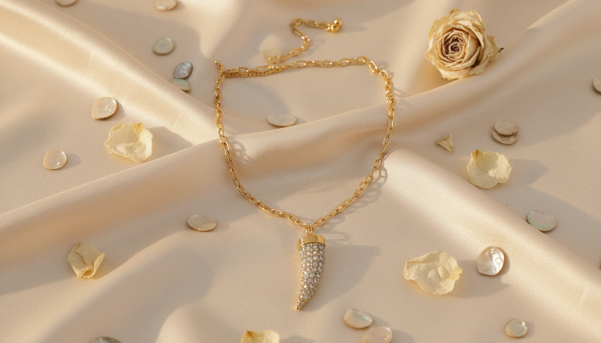 Elegant Gold-Tone Pavé Crystal Italian Horn Necklace - Charming Charlie