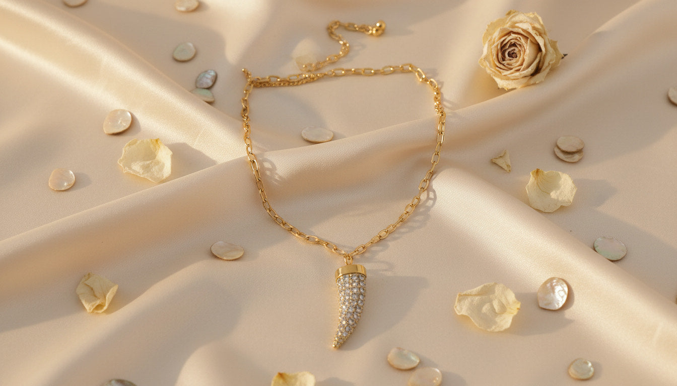 Elegant Gold-Tone Pavé Crystal Italian Horn Necklace - Charming Charlie