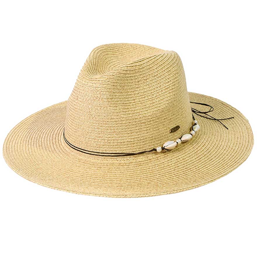 Natural C.C Shell And Pearl Trim Band Panama Sunhat, Keep your styles on even when you are relaxing at the pool or playing at the beach. Large, comfortable, and perfect for keeping the sun off of your face, neck, and shoulders. Perfect summer, beach accessory. Ideal for travelers who are on vacation or just spending some time in the great outdoors. A great sunhat can keep you cool and comfortable even when the sun is high in the sky.