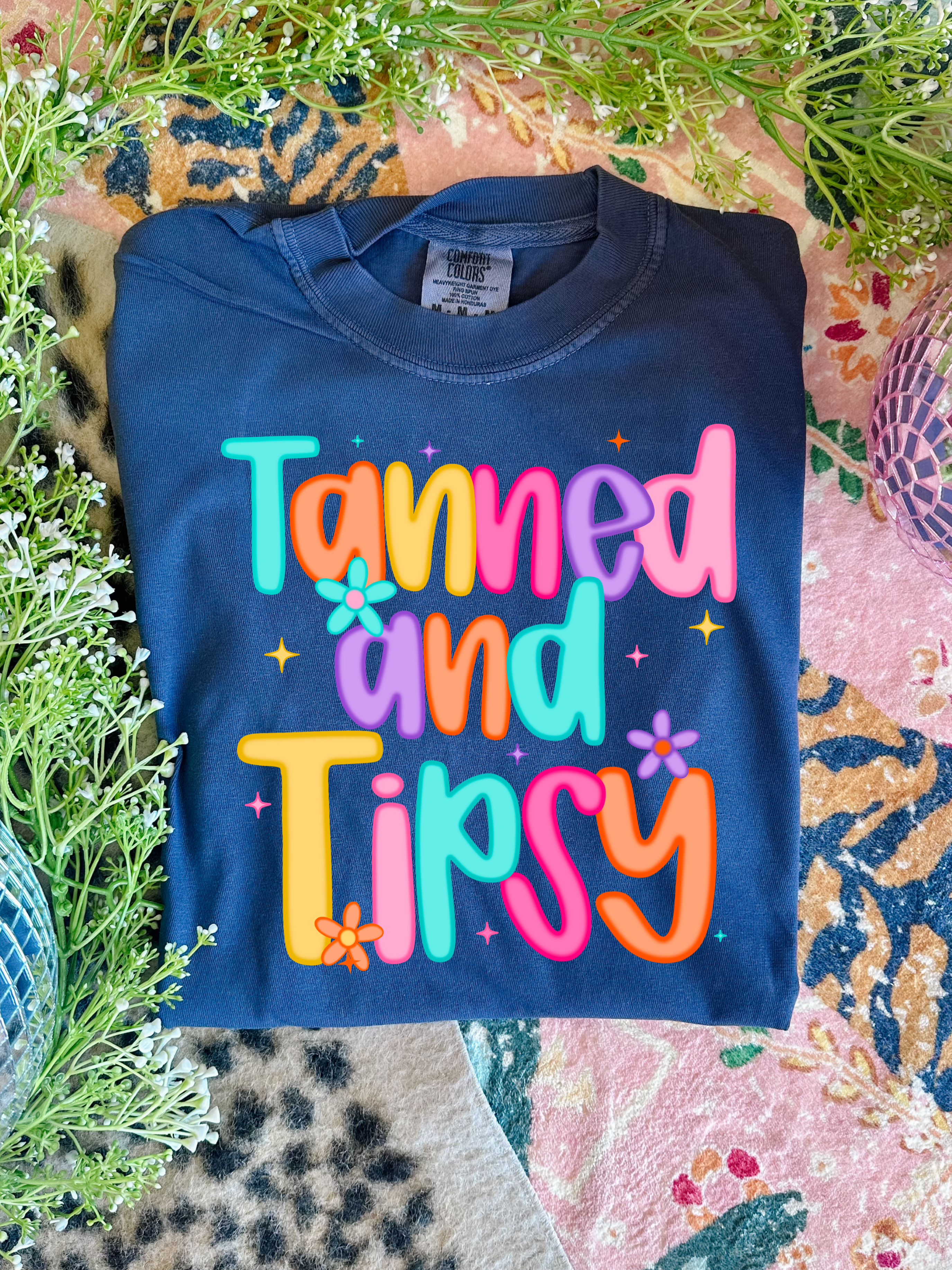 Tanned & Tipsy in Navy Graphic Tee - Charming Charlie