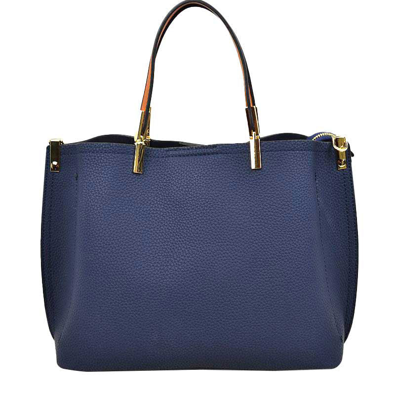 Navy Blue Simpler Times Bucket Crossbody Bags For Women. A great everyday casual shoulder bag composed of Faux leather. A simple design with subtle gold hardware details on the closure. Magnetic snap closure for an inner zipper pouch opening spacious to hold your phone, wallet, and other essentials securely.