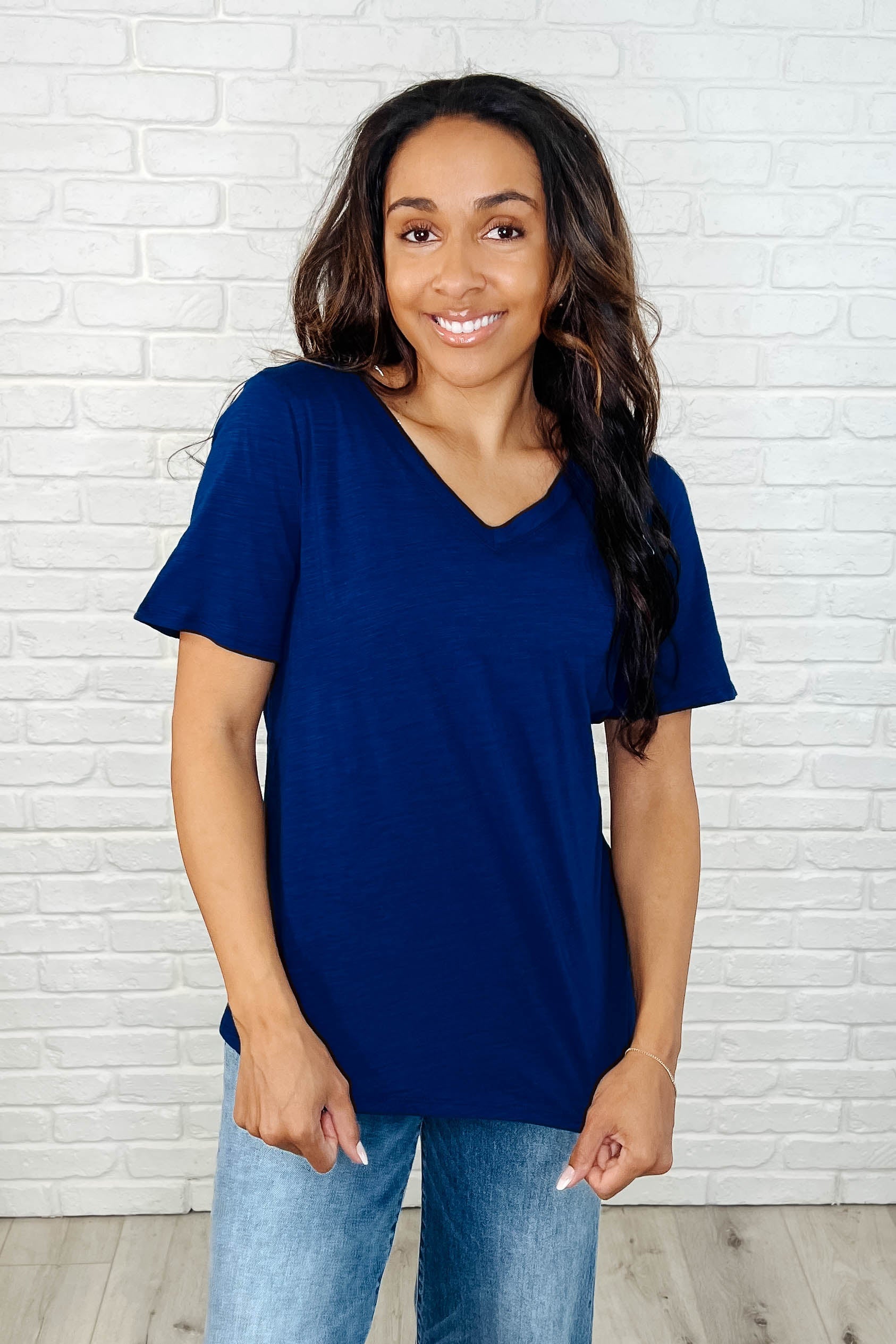 I Don't Have to Choose V-Neck Tee in Navy - Charming Charlie