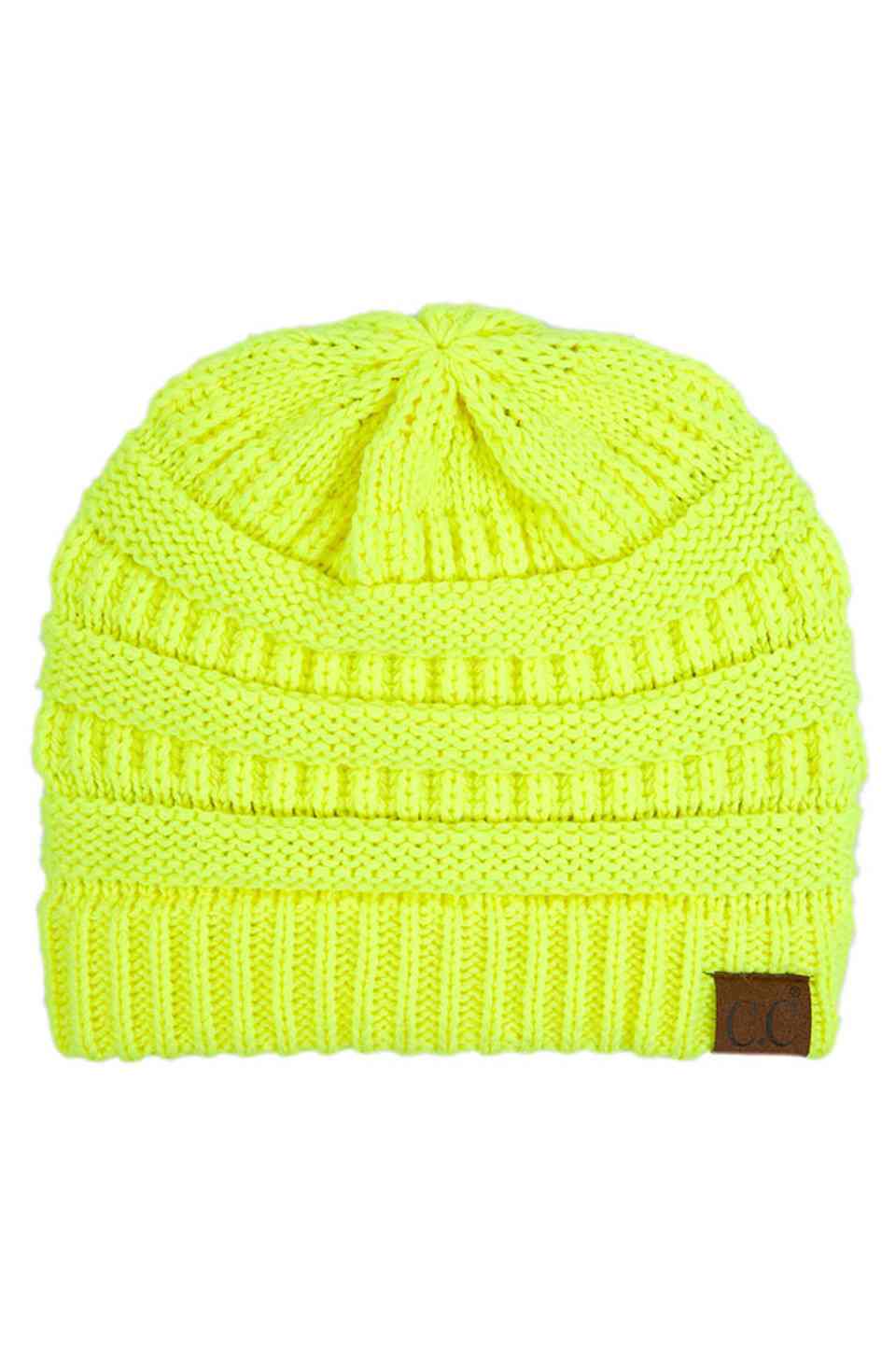 NeonYellow C.C Ribbed Knit Solid Color Beanie offers a timeless design with durable ribbed knitting, ensuring a snug and comfortable fit. Crafted for warmth and versatility, this beanie is perfect for everyday wear, providing reliable protection against cold weather while maintaining a sleek, minimalist style that complements any outfit. Its solid color adds understated appeal, making it an essential accessory for both casual and outdoor use.