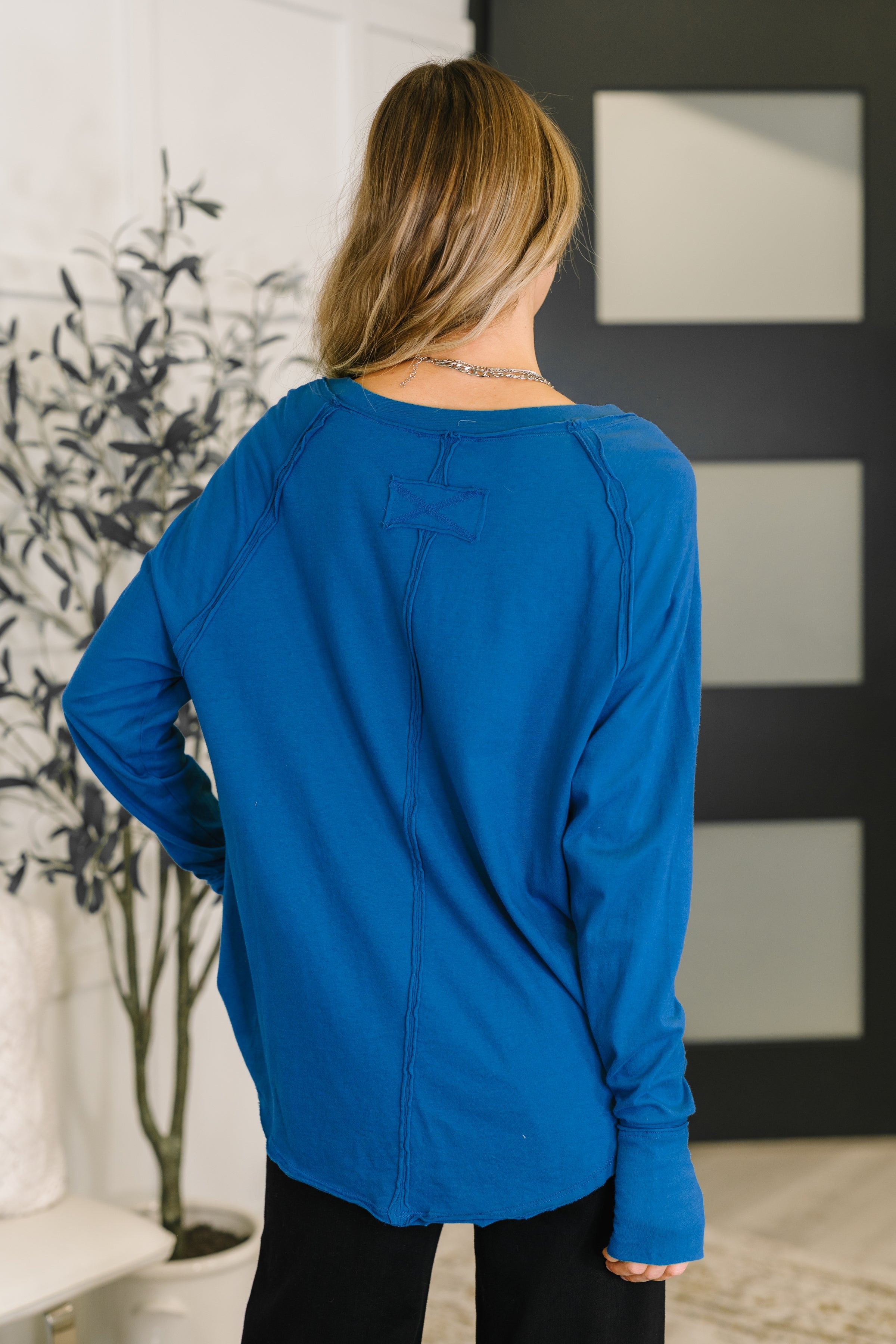 Nice to Each Other Raglan Sleeve Top in Classic Blue - Charming Charlie