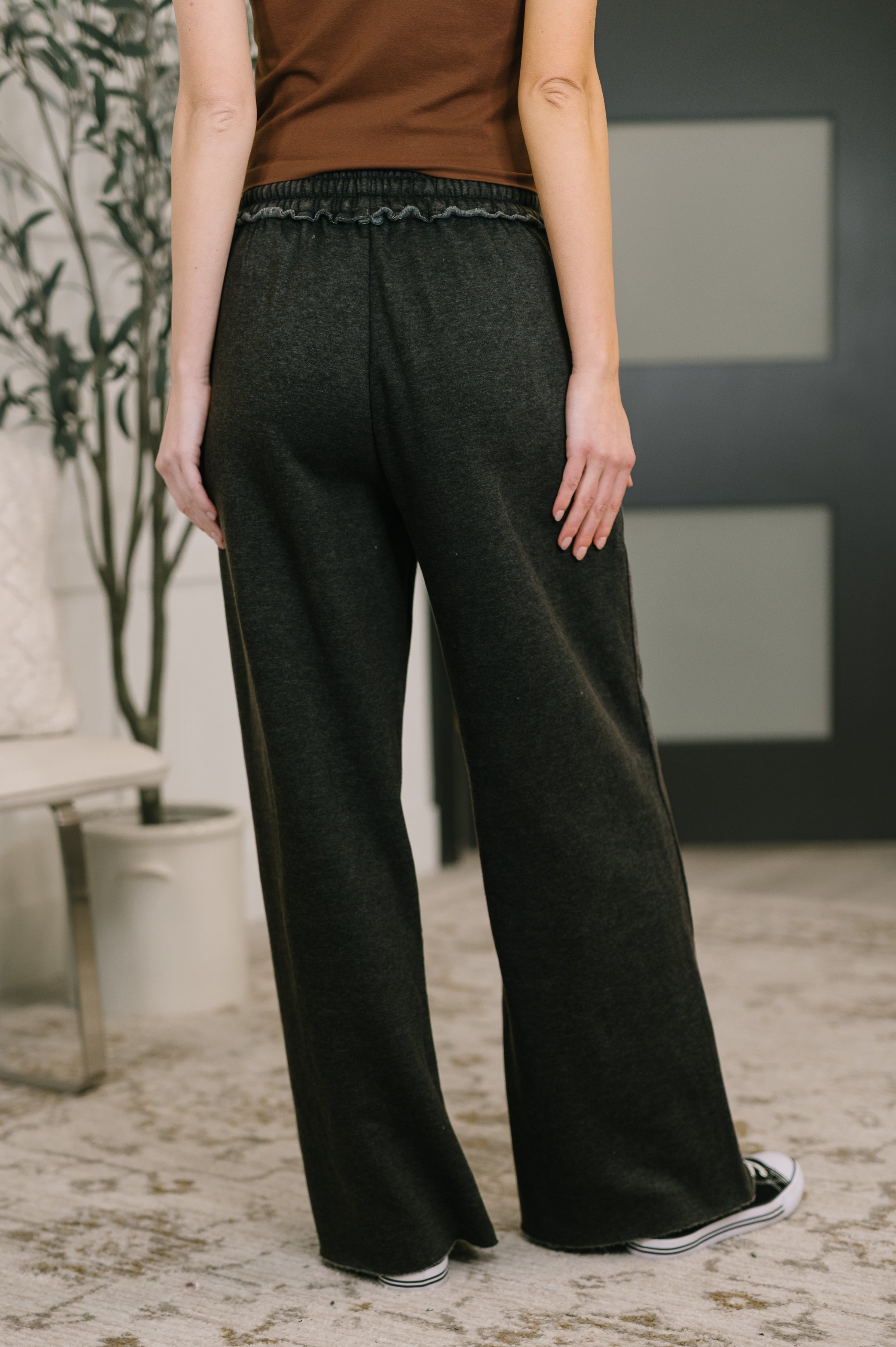 Nights Like This High Waist Palazzo Sweats in Ash Black - Charming Charlie