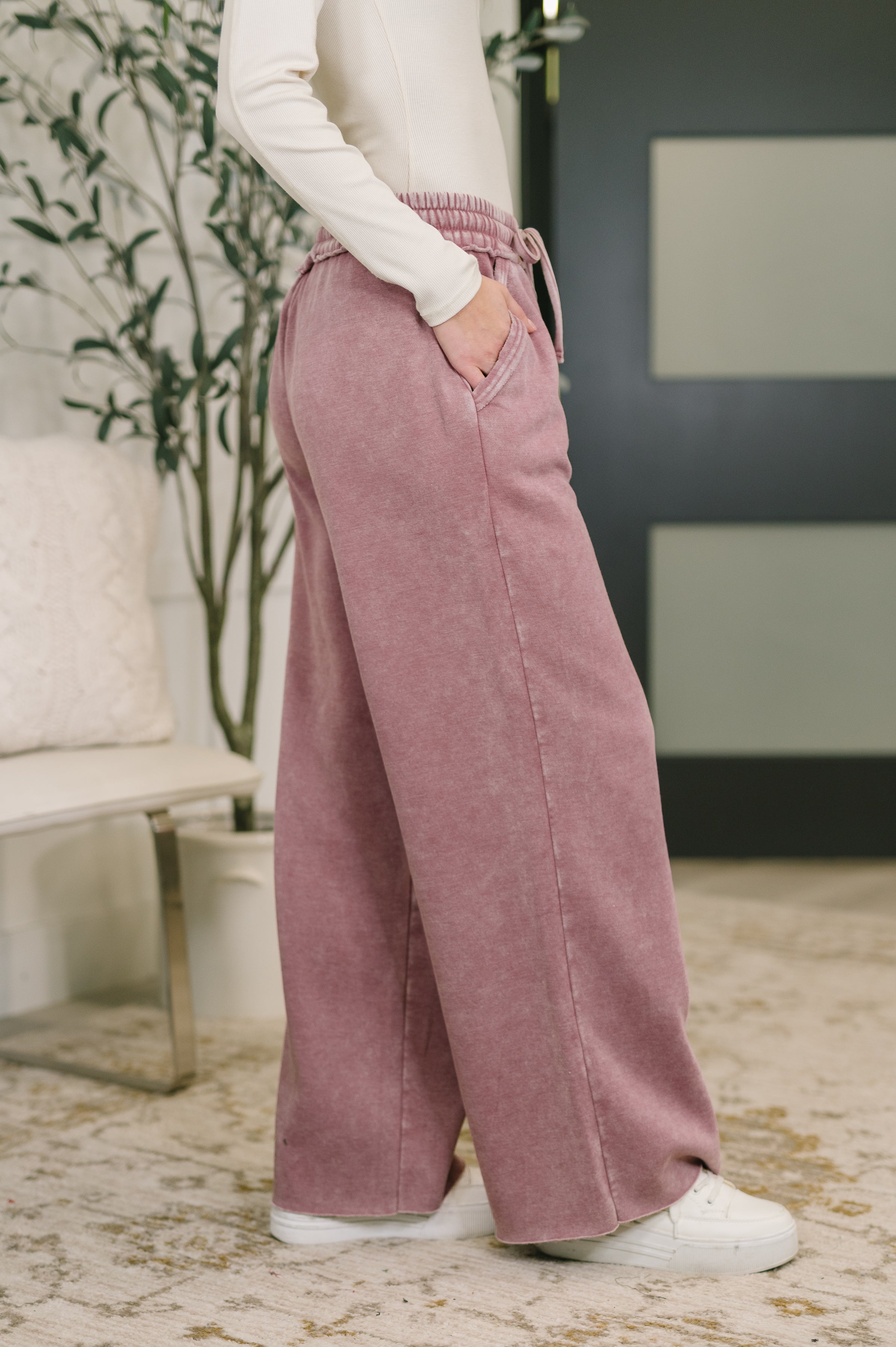 Nights Like This High Waist Palazzo Sweats in Light Rose - Charming Charlie