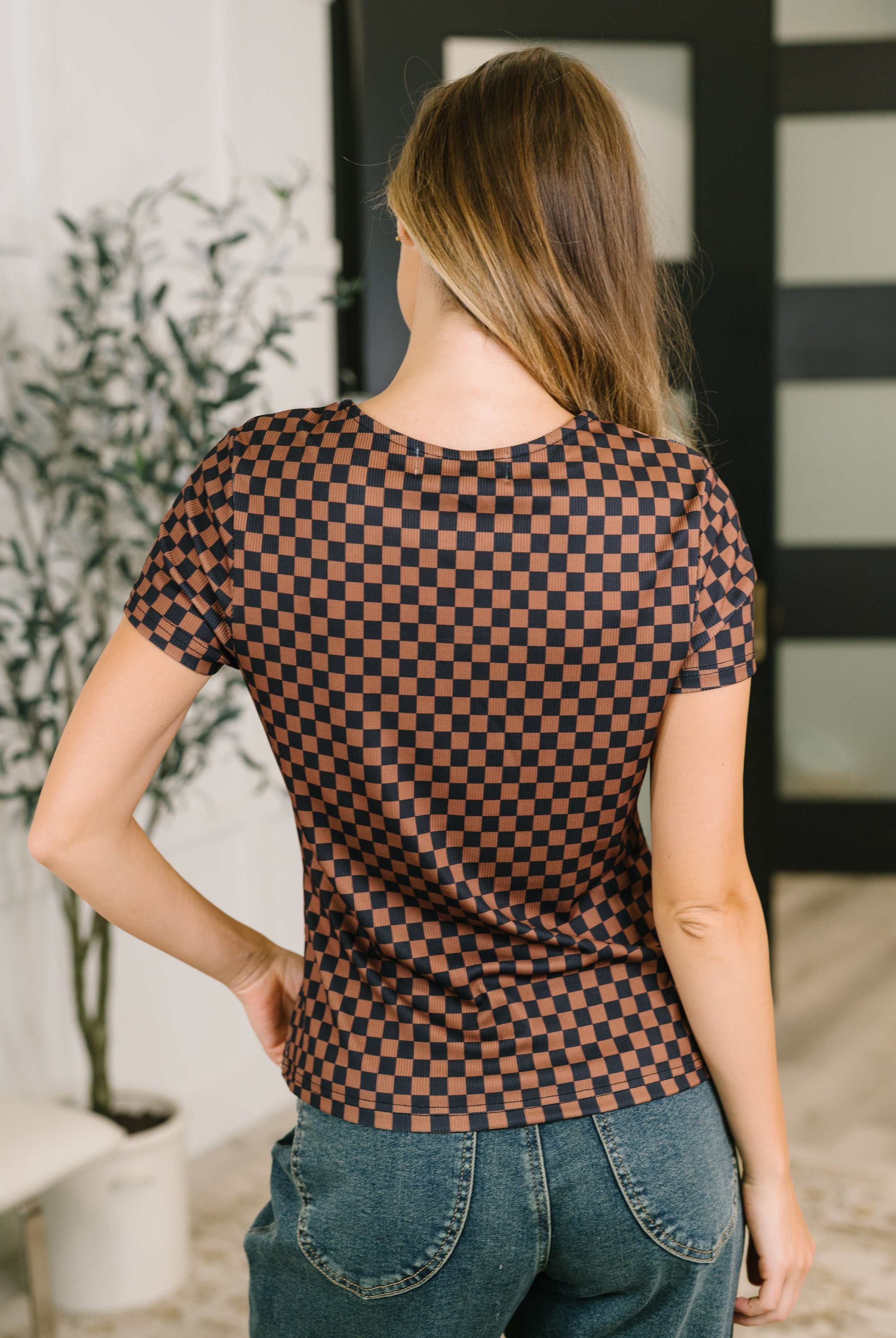 No One Else Checkered Casual Tee - Charming Charlie