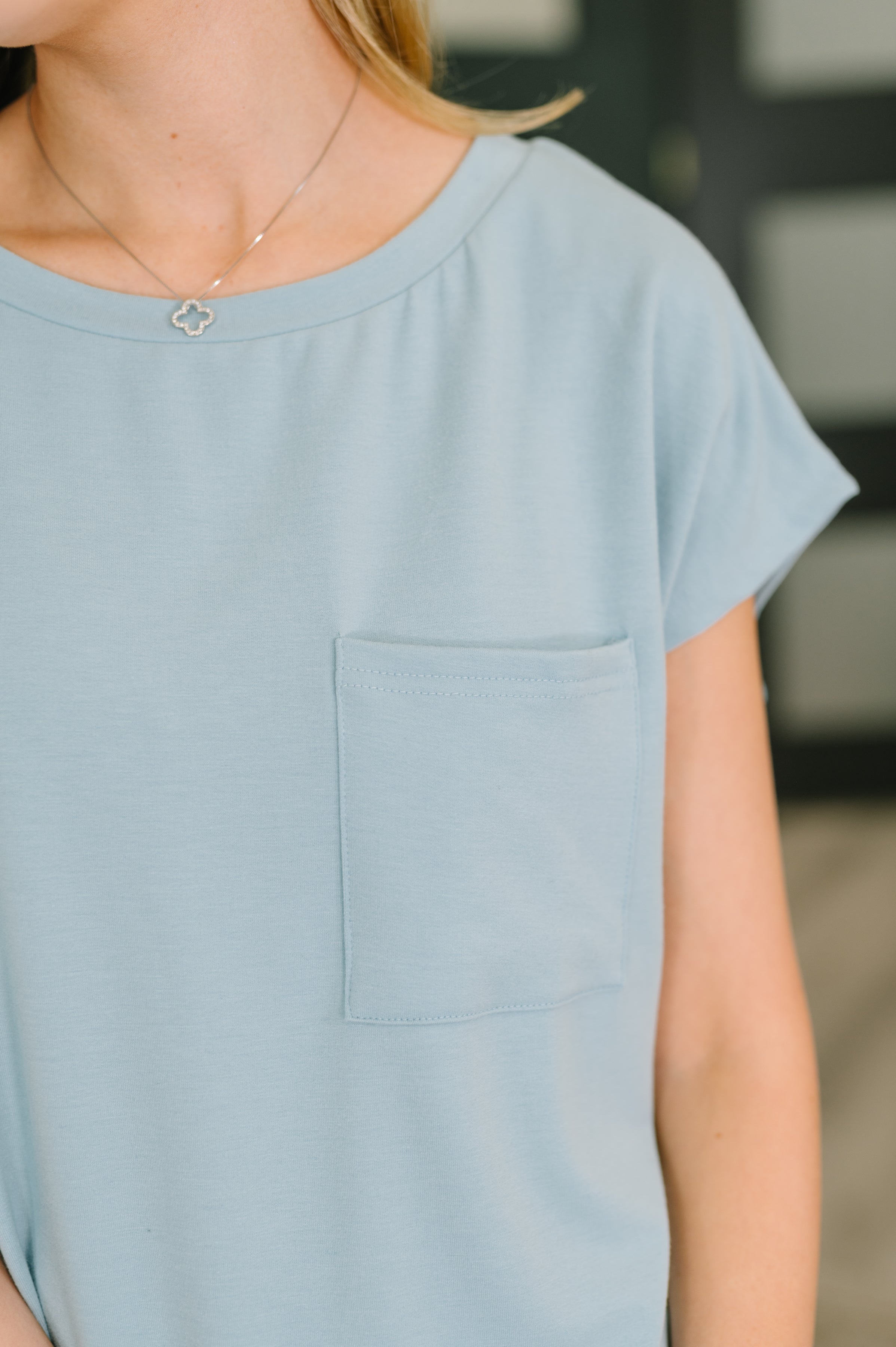 Not So Basic Pocket Tee in Blue - Charming Charlie